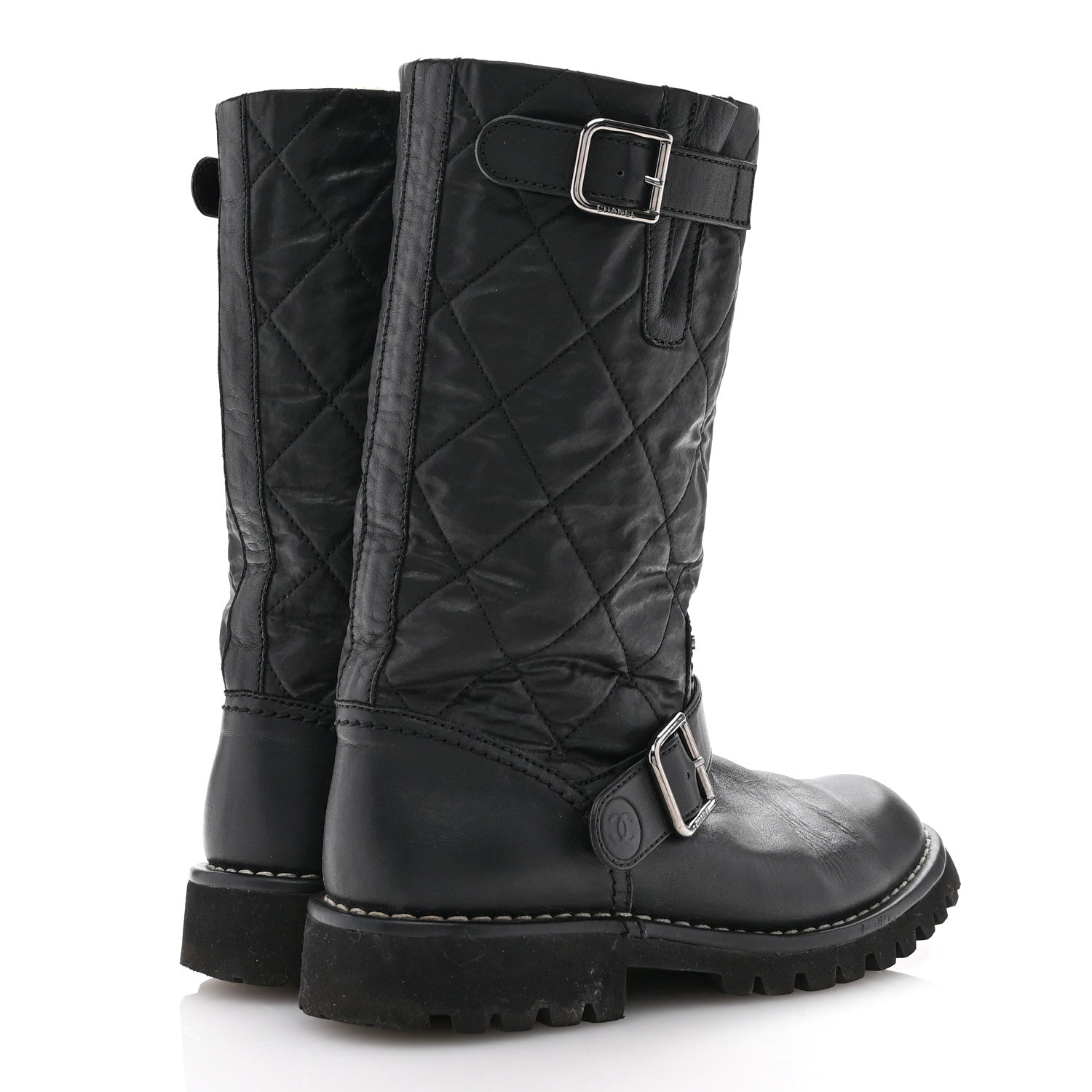 Chanel Calfskin Quilted Buckle Biker Boots 36 Black 5 of 9