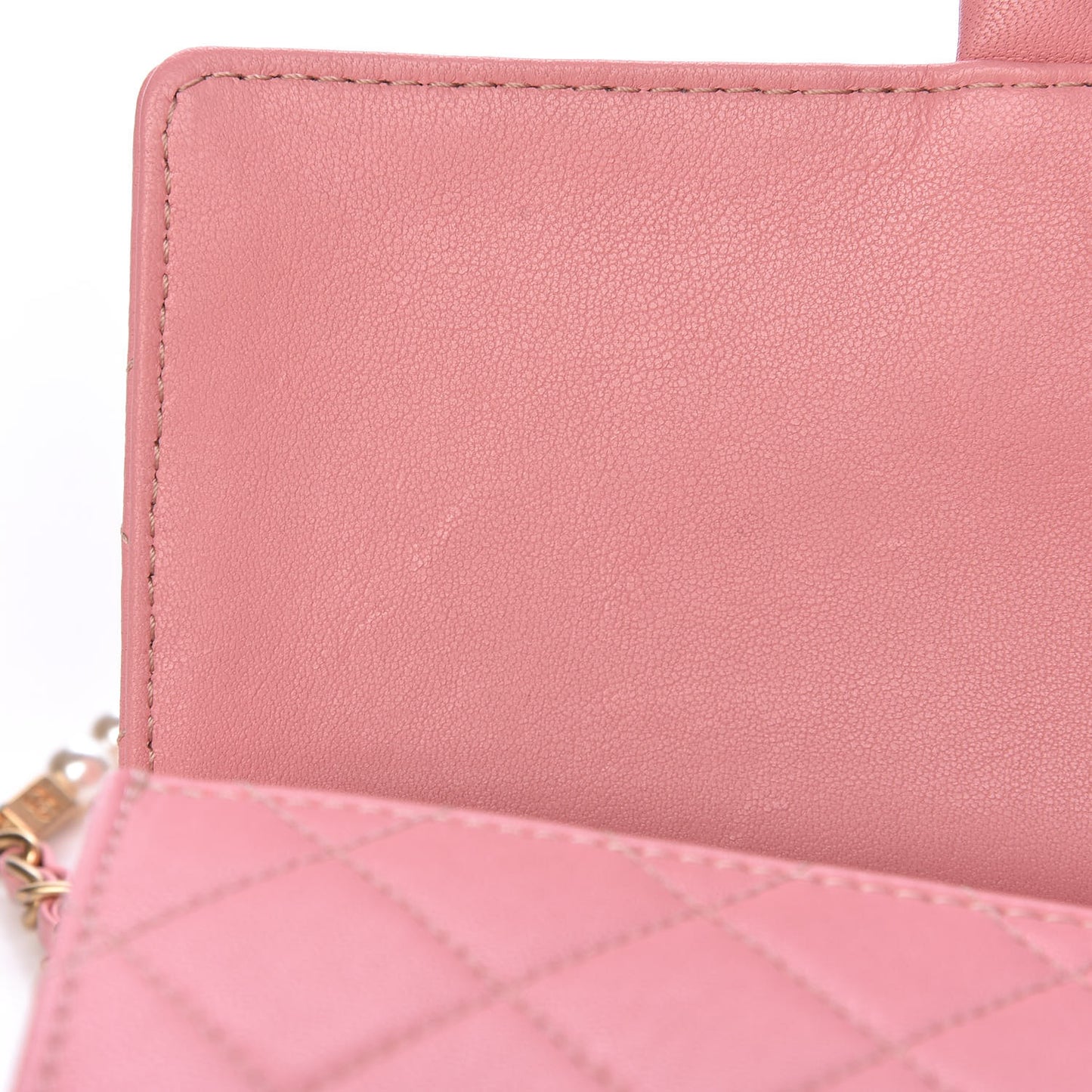 Lambskin Quilted Pearl Chain Flap Bag Pink