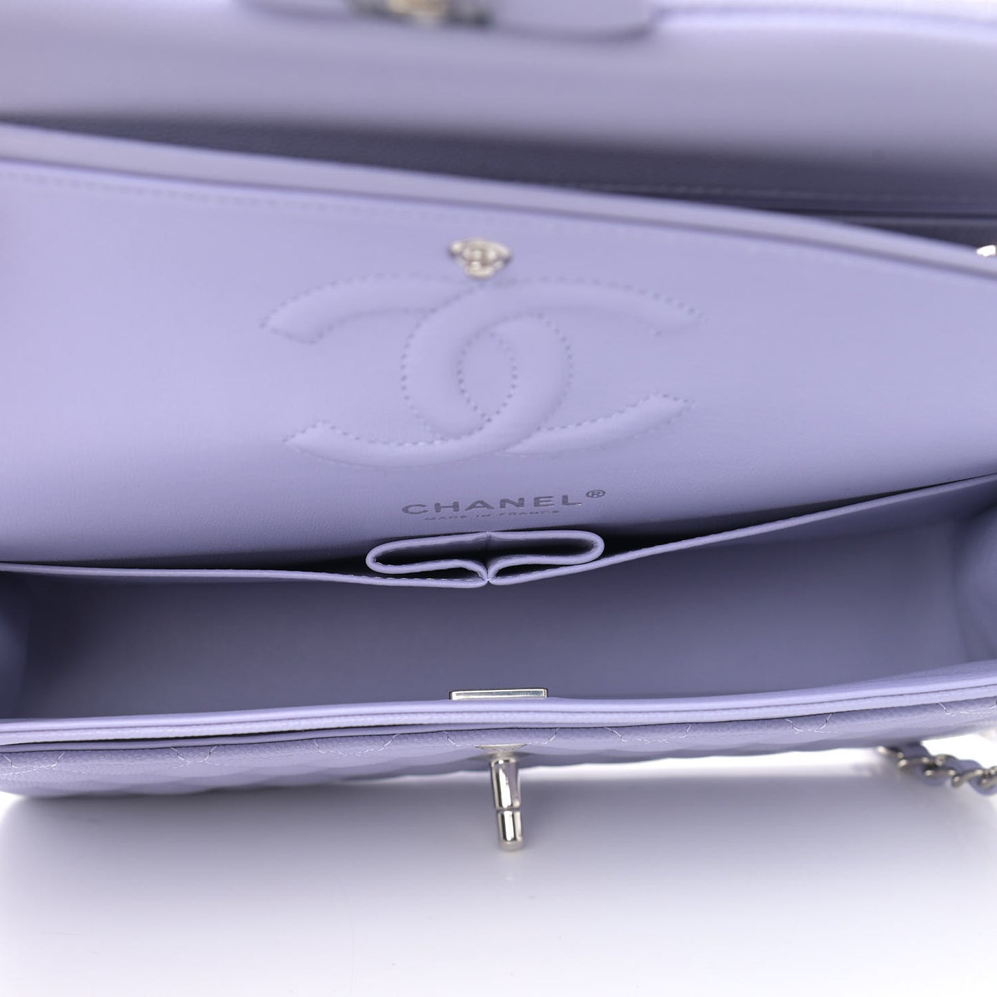 Caviar Quilted Medium Double Flap Light Purple