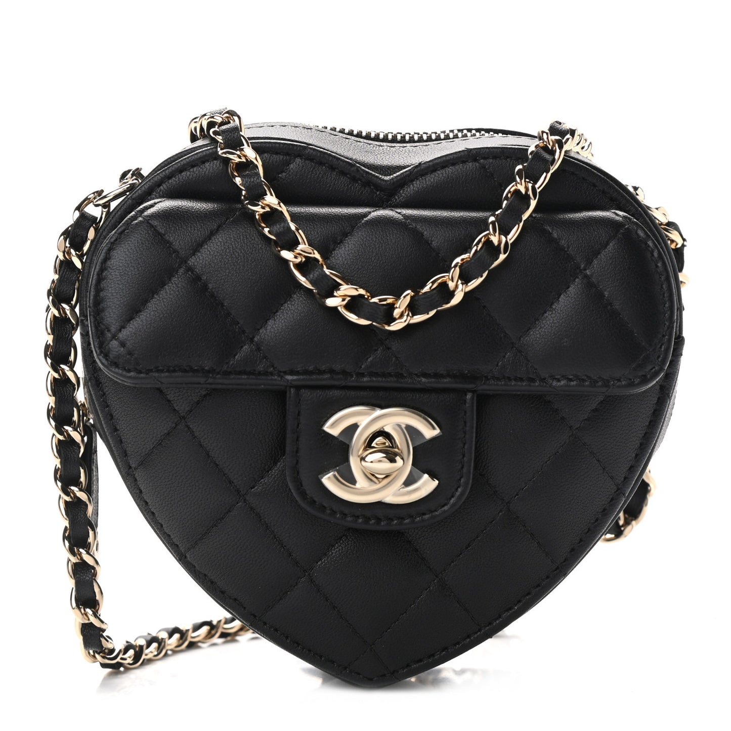 Lambskin Quilted CC In Love Heart Clutch With Chain Black