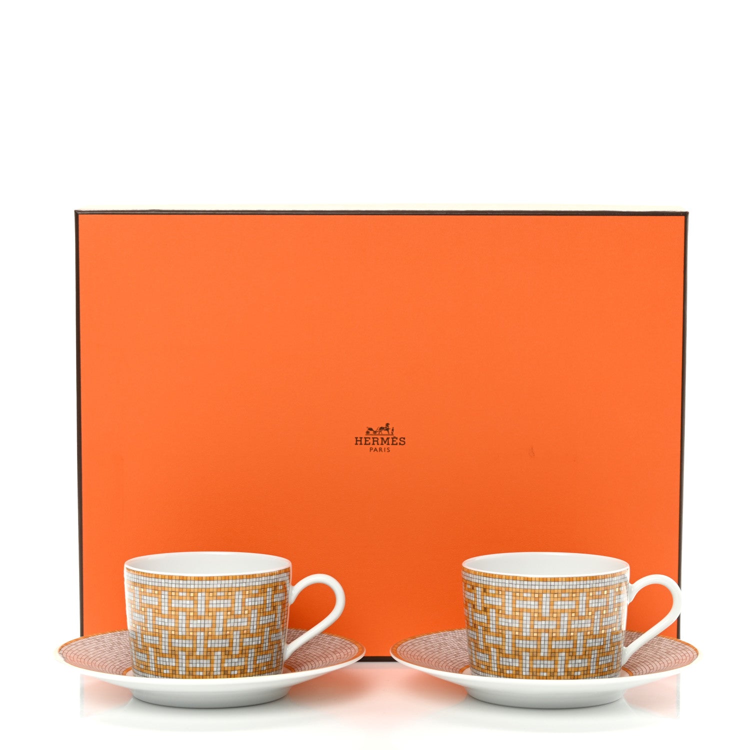 Hermes Porcelain Mosaique Au 24 Gold Tea Cup And Saucer Set Of 2 9 of 9