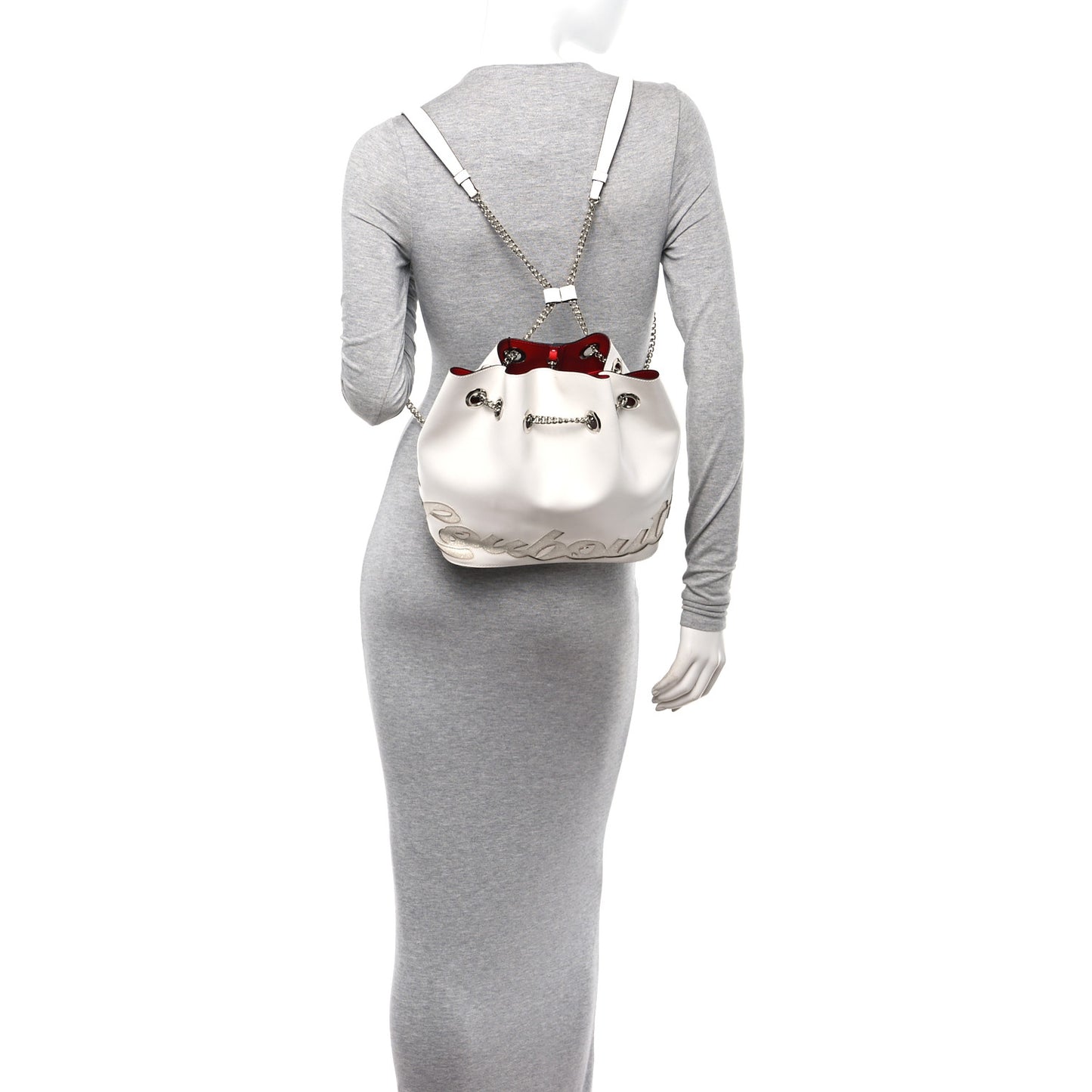Calfskin Paris Marie Jane Perforated Glitter Logo Backpack White