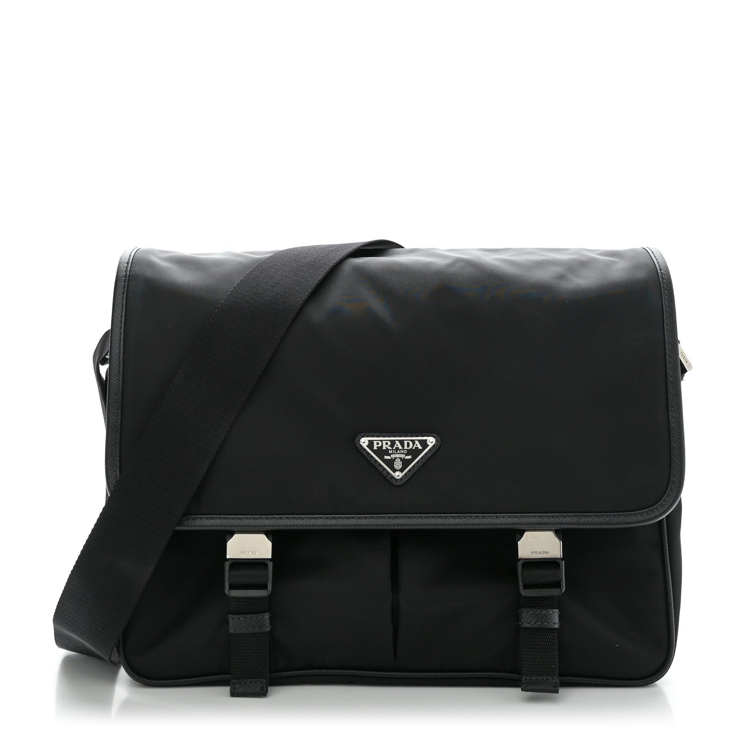 Prada Tessuto Nylon Saffiano Large Double Snap Buckle Messenger