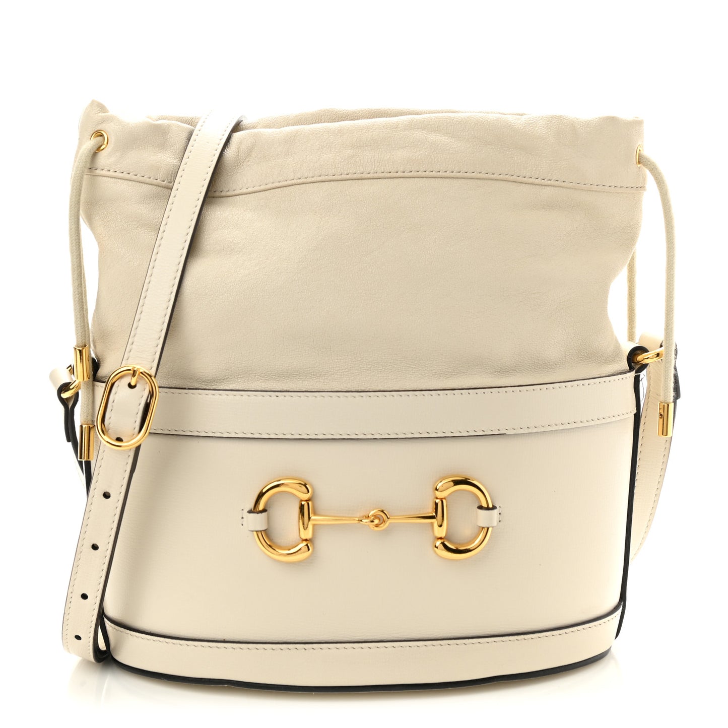 Azalea Sakai Calfskin Horsebit 1955 Drawstring Bucket Bag Mystic White