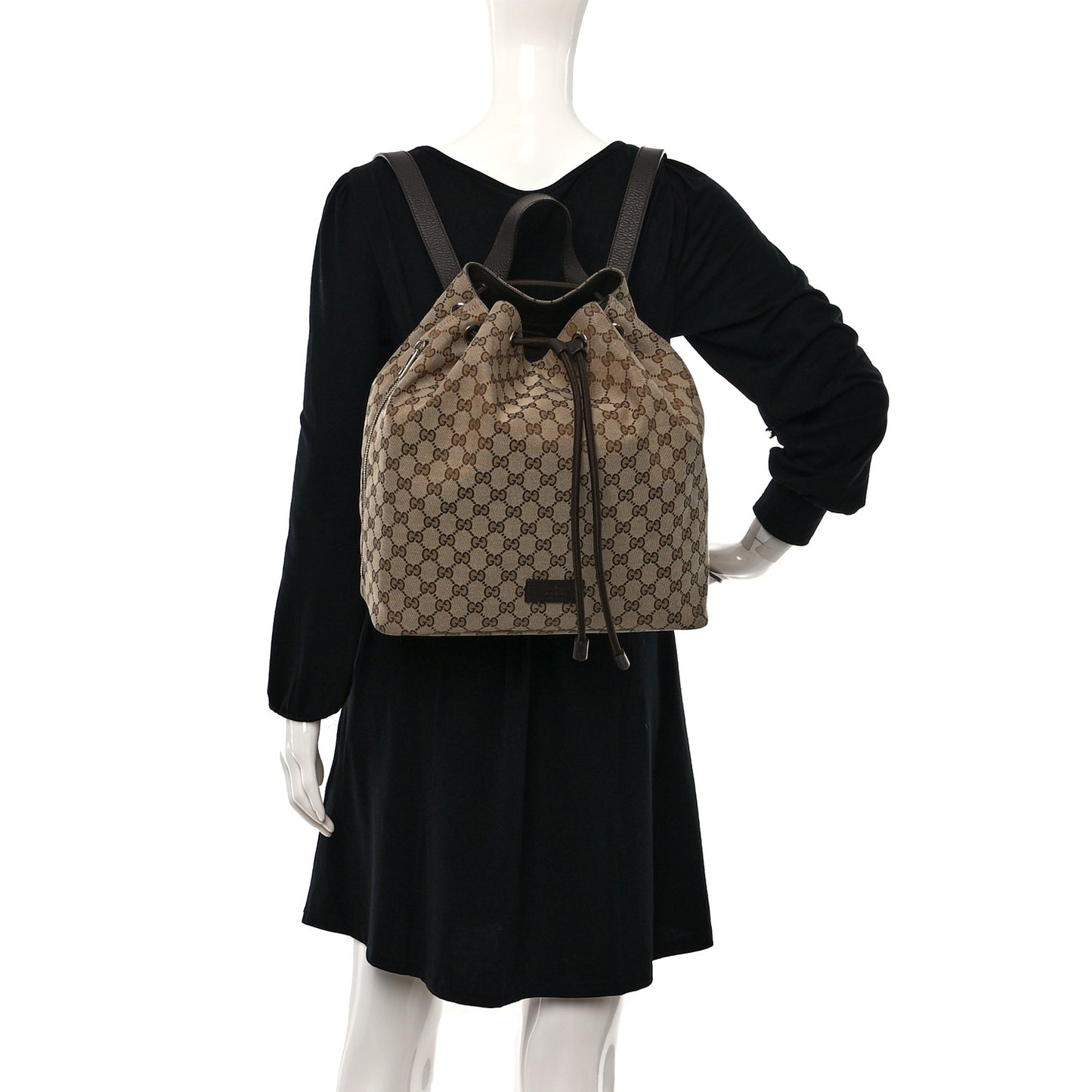 Monogram Dollar Calfskin O Drawstring Backpack Beige Ebony Testa di Moro Dark Chocolate