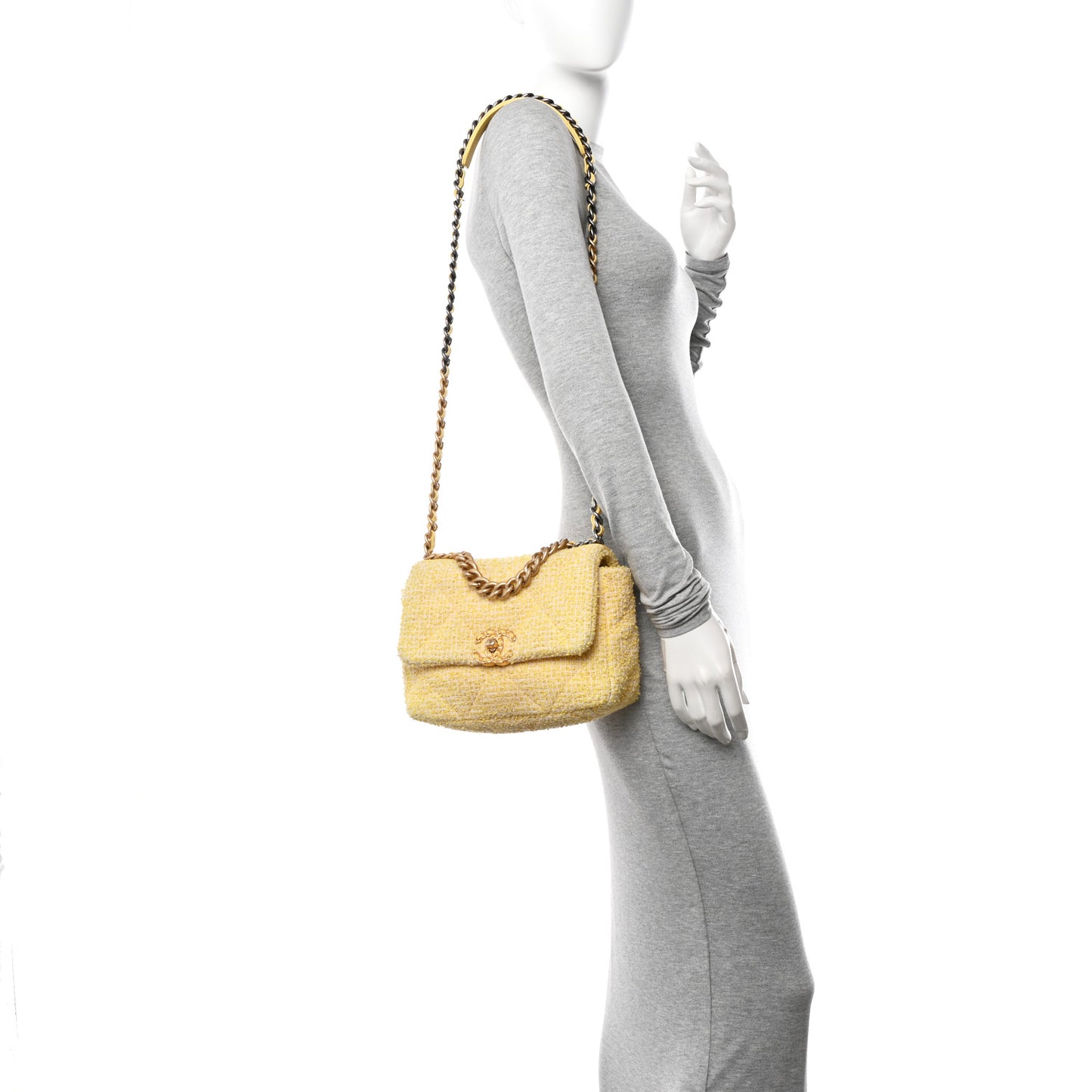 Tweed Quilted Medium Chanel 19 Flap Yellow