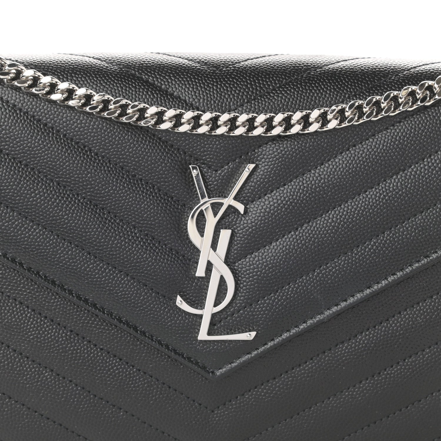 Saint Laurent Grain De Poudre Matelasse Chevron Monogram Chain Wallet Black 7 of 9