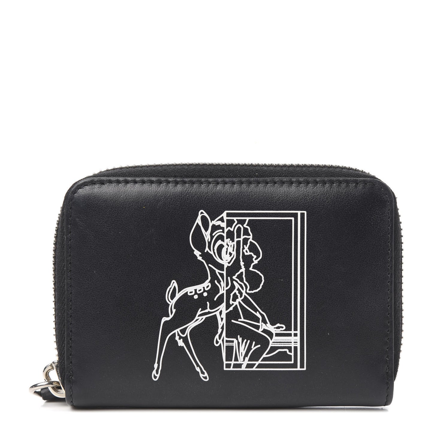 Calfskin Iconic Bambi Print Mini Zip Wallet Black White