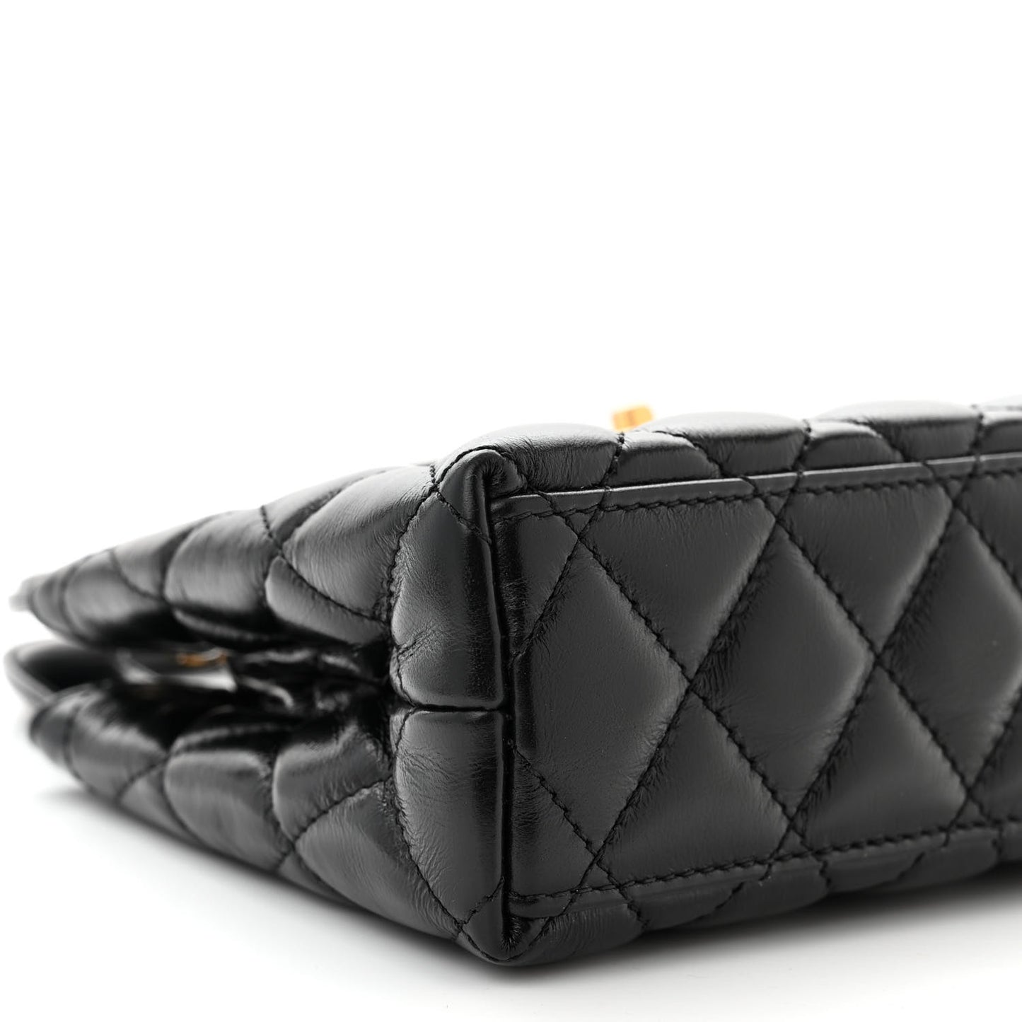Shiny Aged Calfskin Quilted Nano Kelly Shopper Black