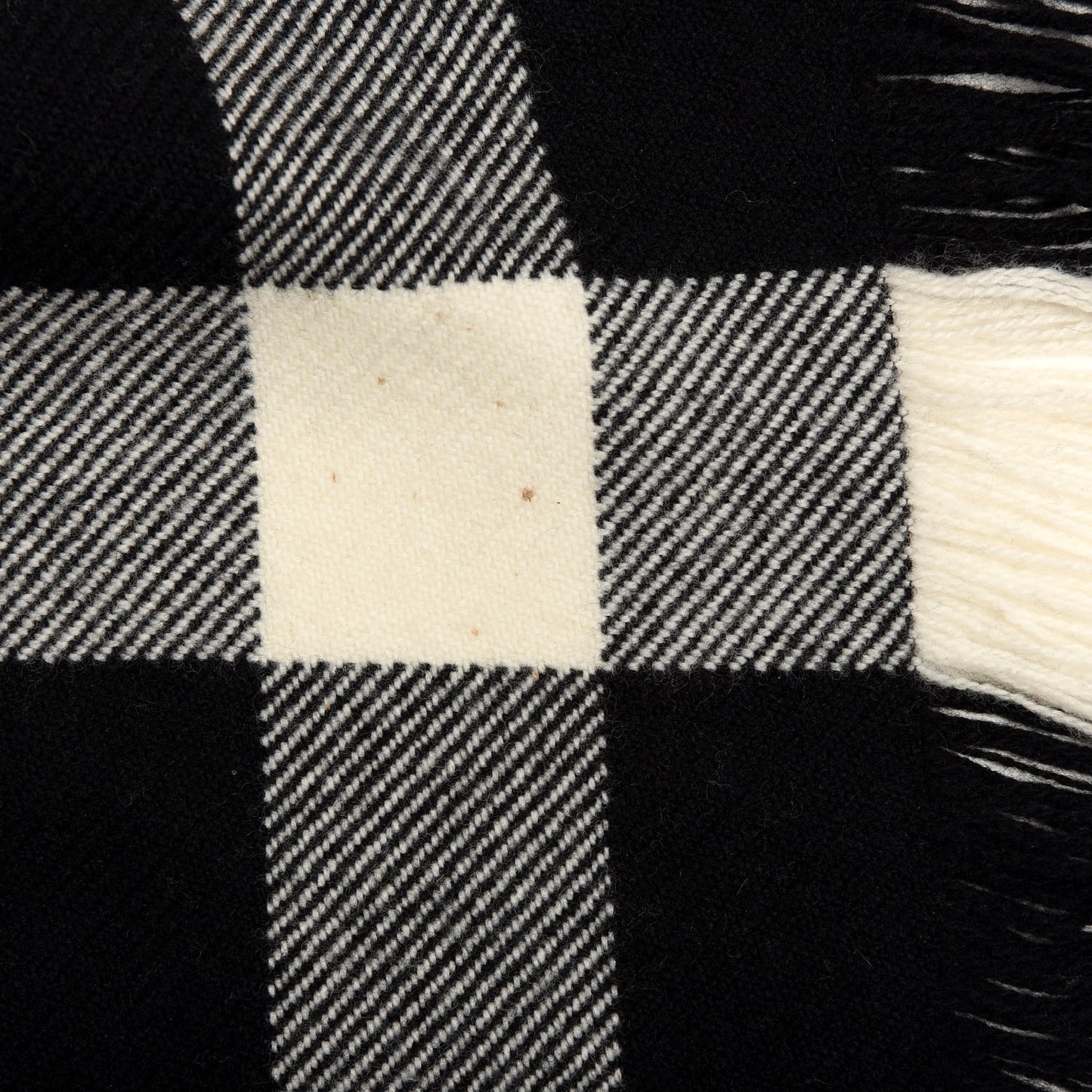 Wool Half Mega Check Fringe Scarf Black