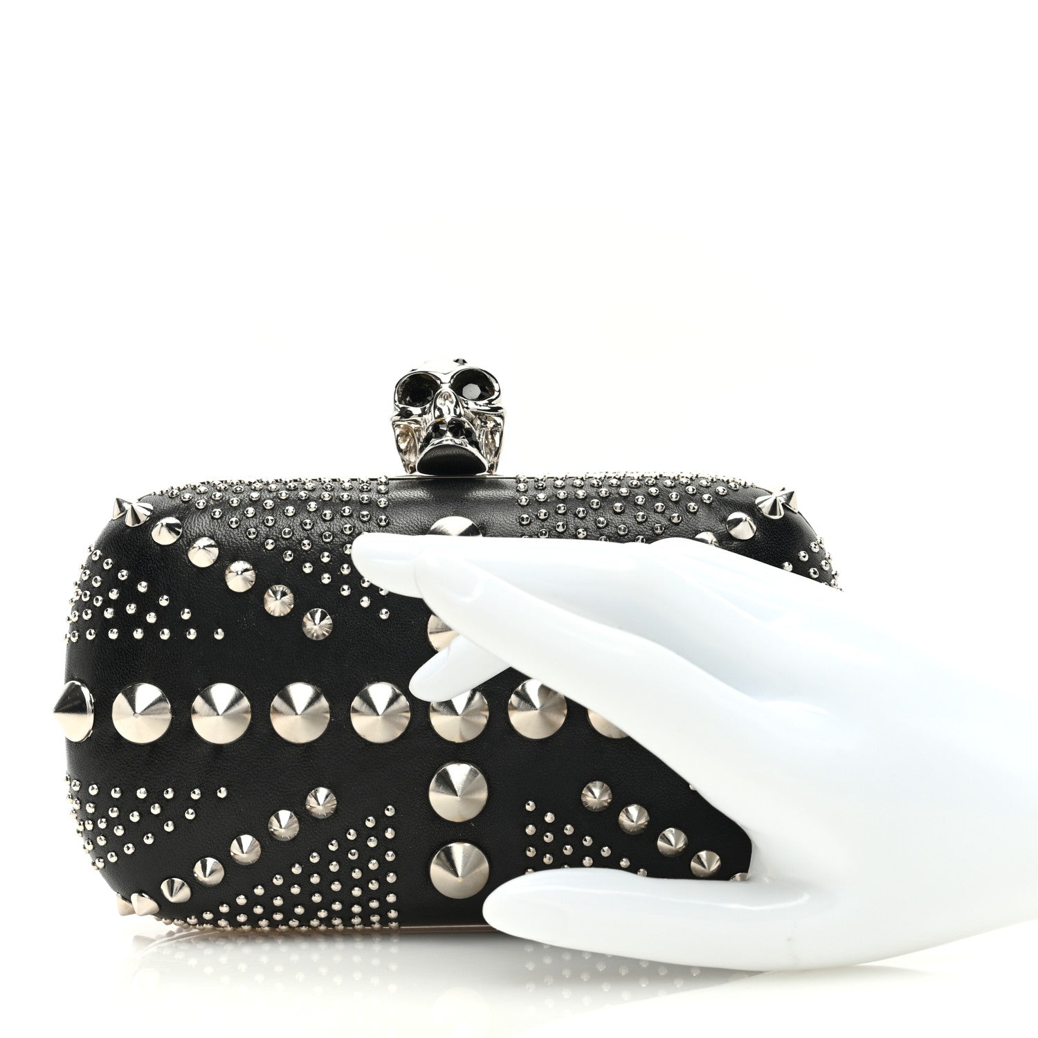 Alexander McQueen Calfskin Studded Britannia Skull Box Clutch Black 2 of 10