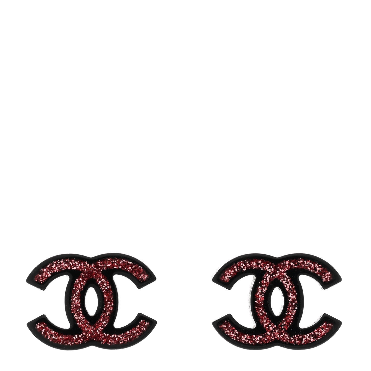 Chanel Glitter Resin CC Earrings Pink Black 1 of 4