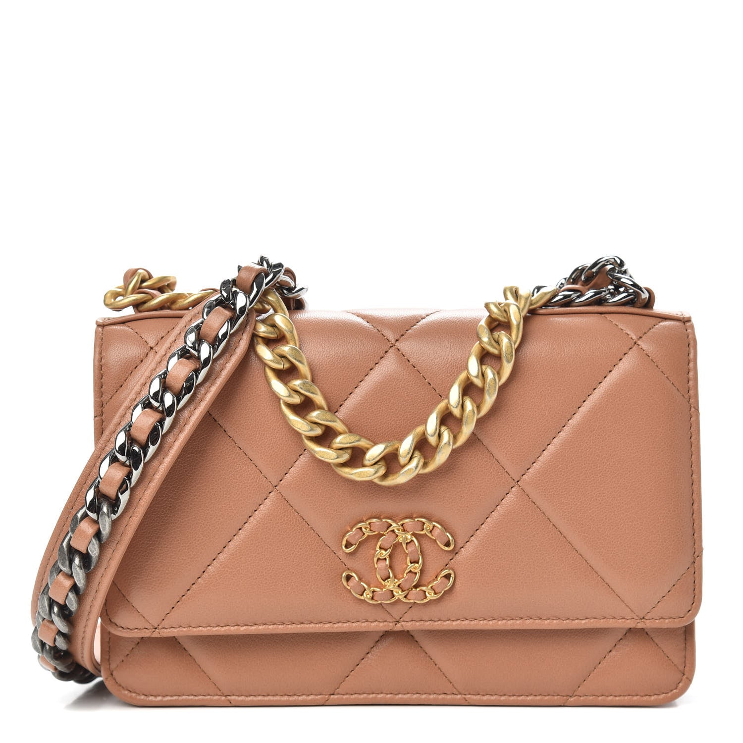 Chanel Lambskin Quilted Chanel 19 Wallet On Chain WOC Brown 1 of 14