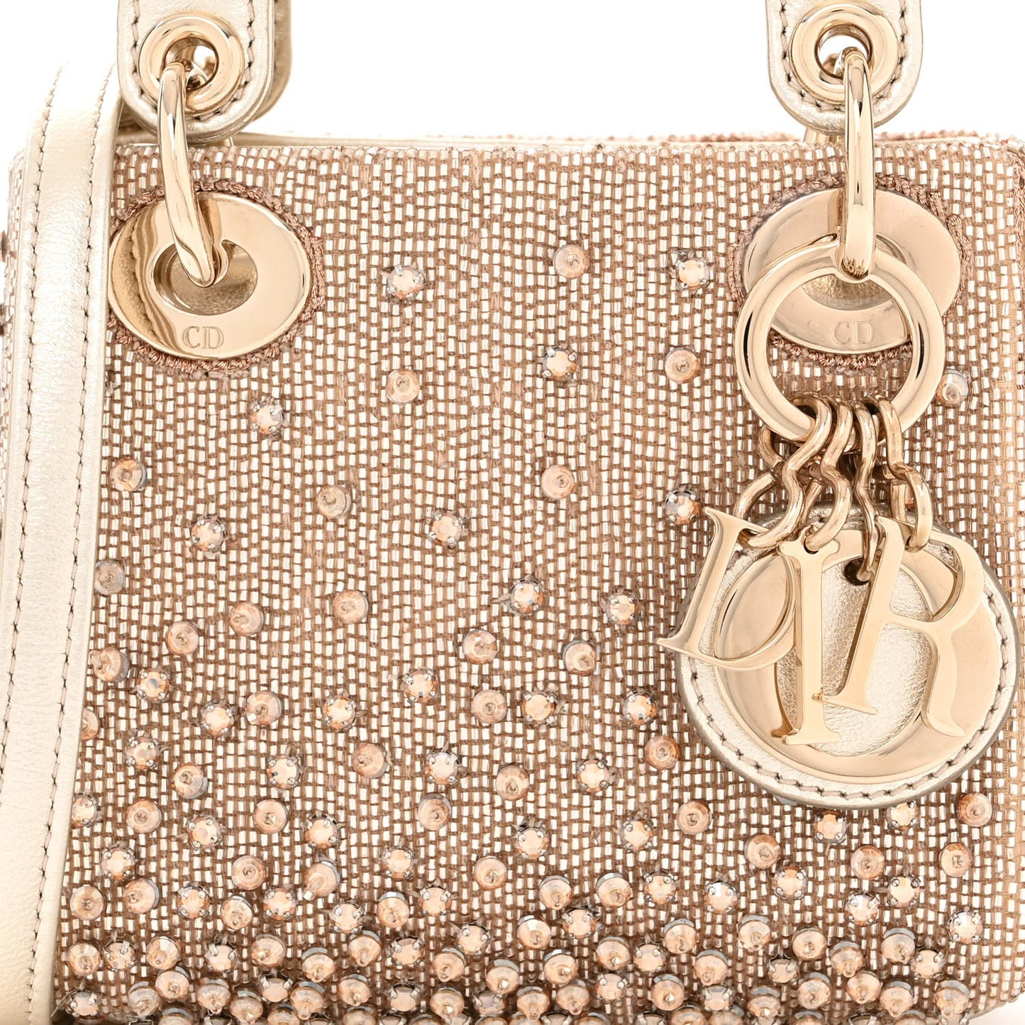 Metallic Lambskin Crystal Beaded Embroidered Micro Lady Dior Gold