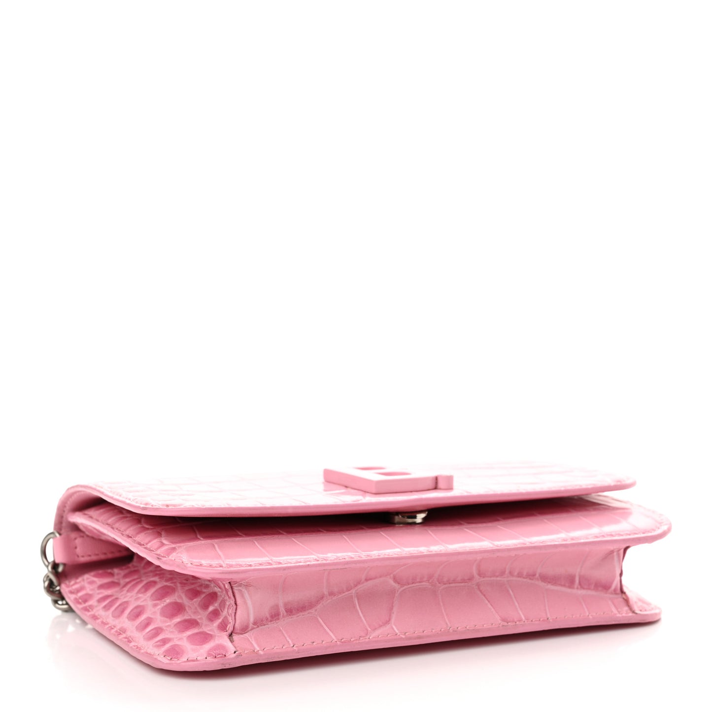 Patent Crocodile Embossed B Wallet On Chain Pink