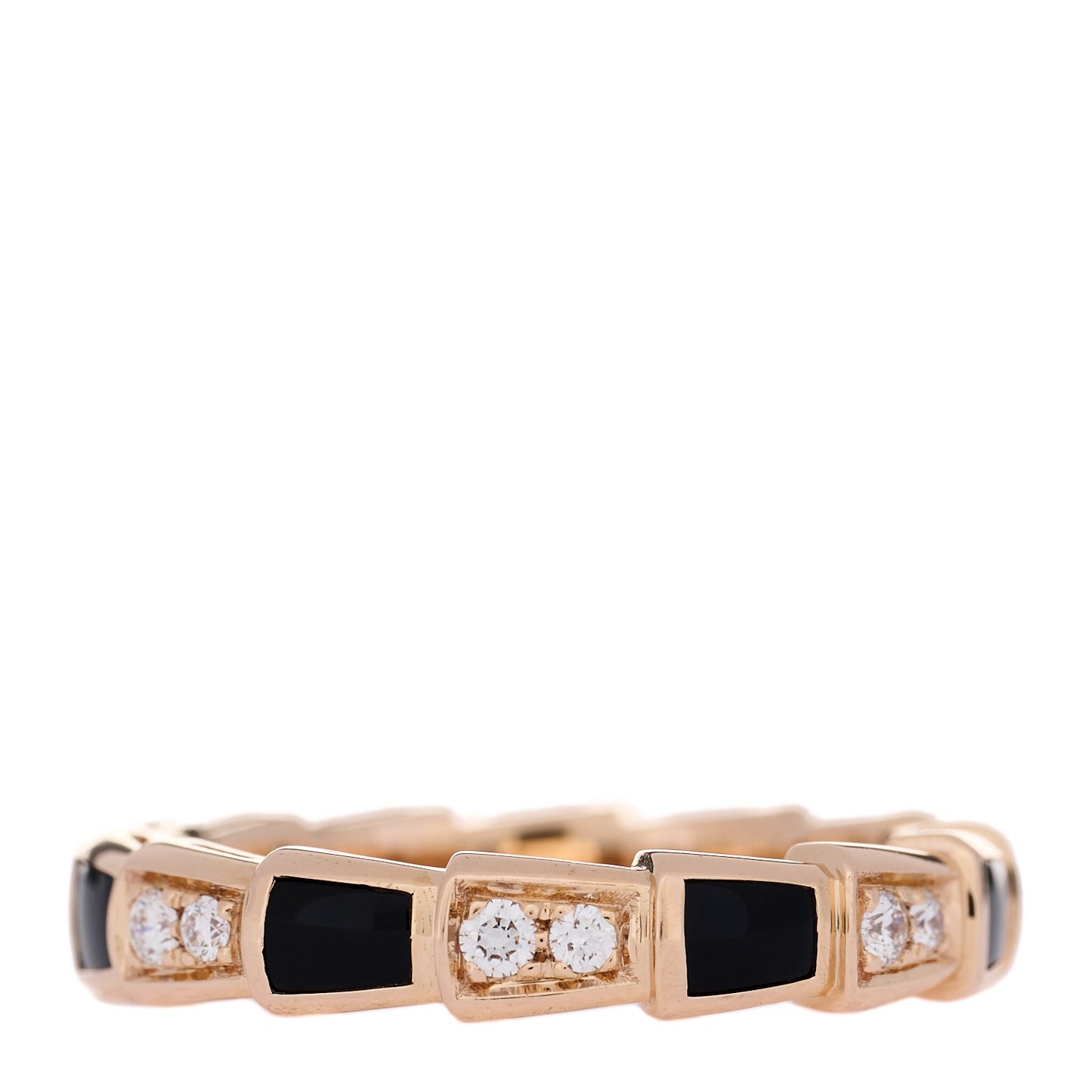 18K Rose Gold Diamond Black Onyx 4mm Serpenti Viper Band Ring 54 6.75