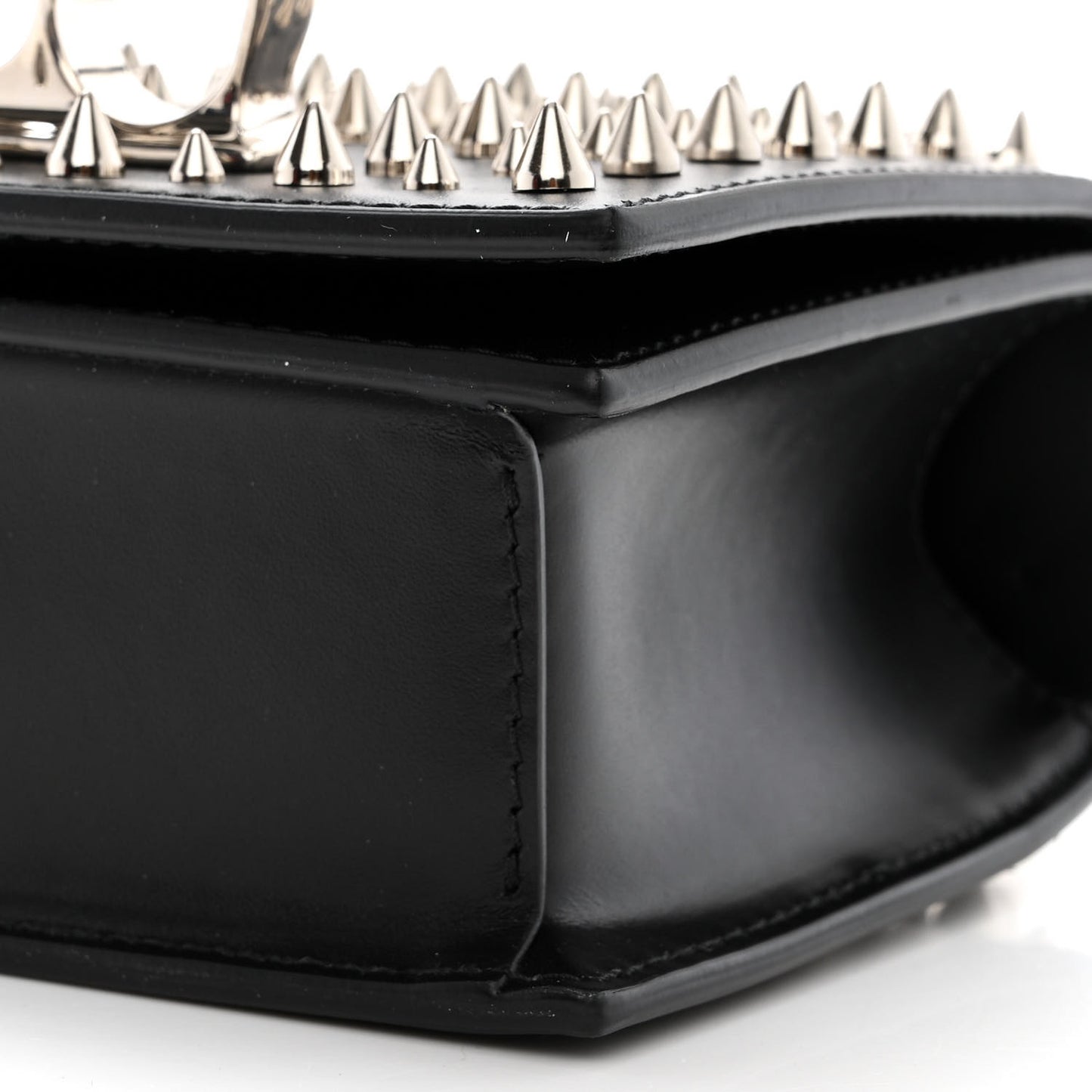 Calfskin Studded Knuckle Satchel Black Silver