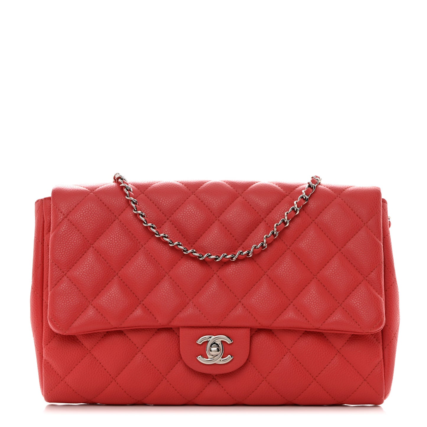 Caviar Quilted Clutch With Chain Flap Coral