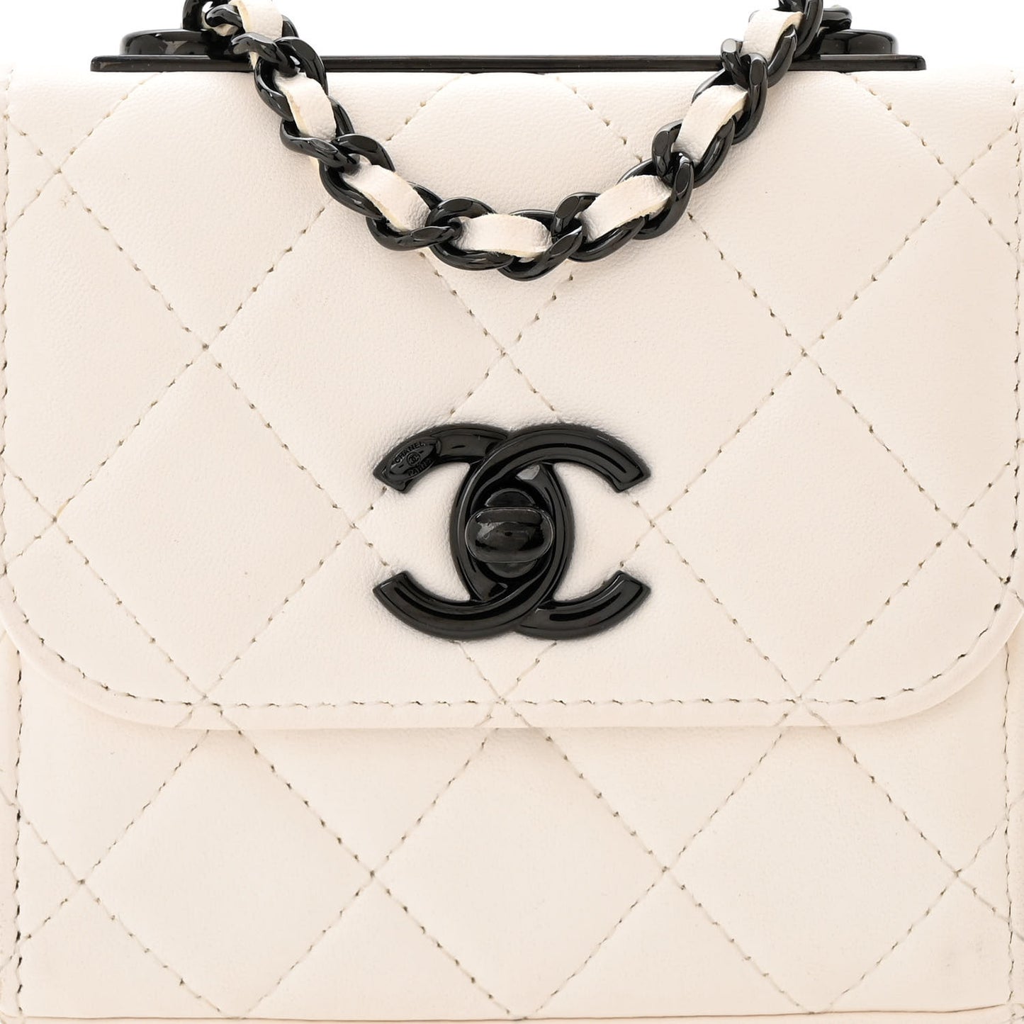 Lambskin Quilted Mini Trendy CC Clutch With Chain White