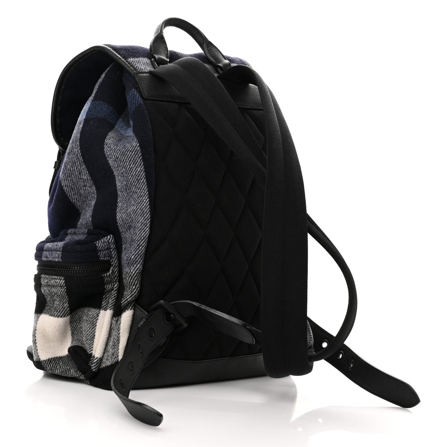 Wool Check Duffle Rucksack Backpack Indigo Blue