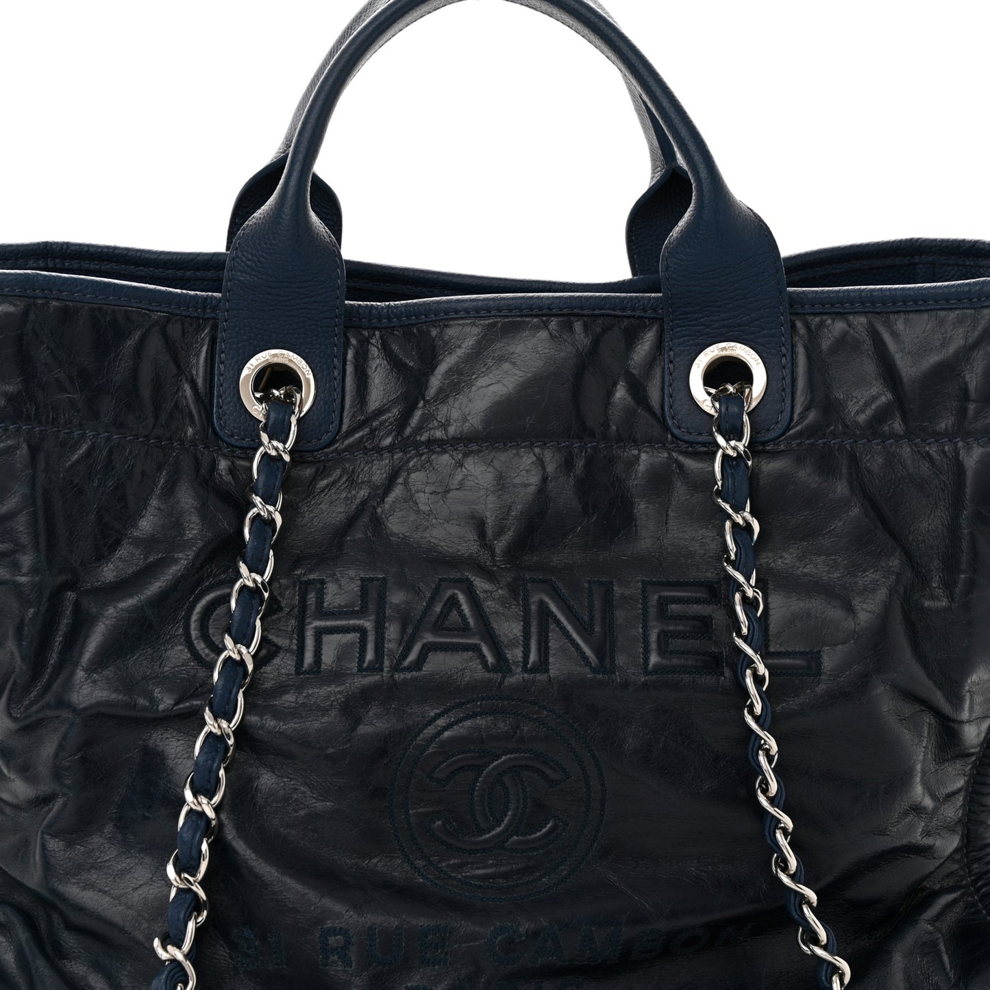 Glazed Calfskin Large Deauville Tote Blue