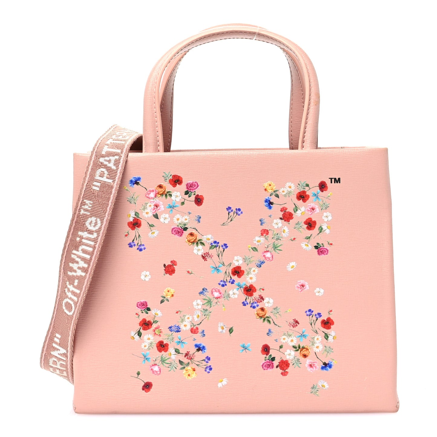Saffiano Floral Printed Mini Arrow Crossbody Tote Pink Multicolor