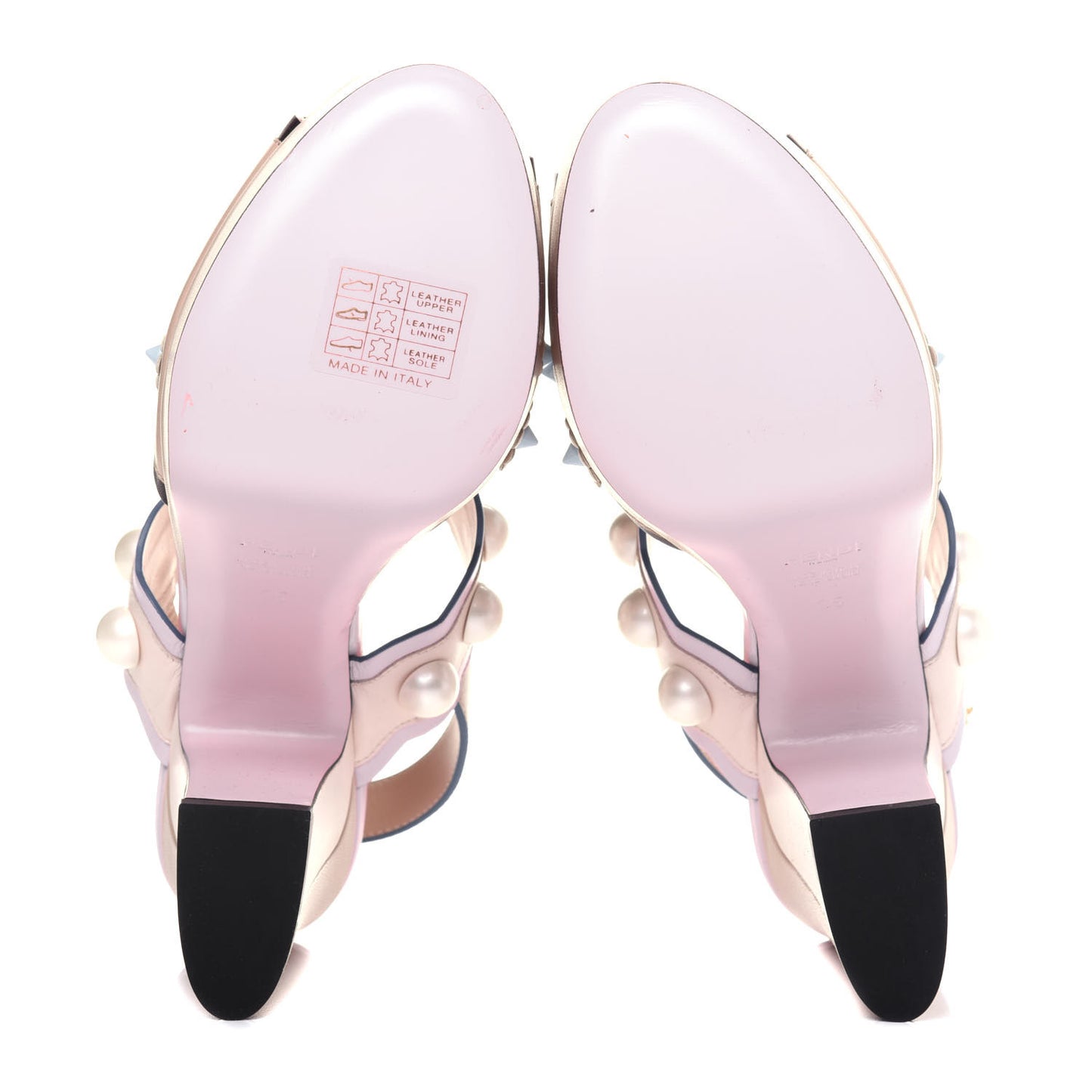 Calfskin Scalloped Pearl Studded Flower Embellished Platform Sandals 35 Beige Multicolor