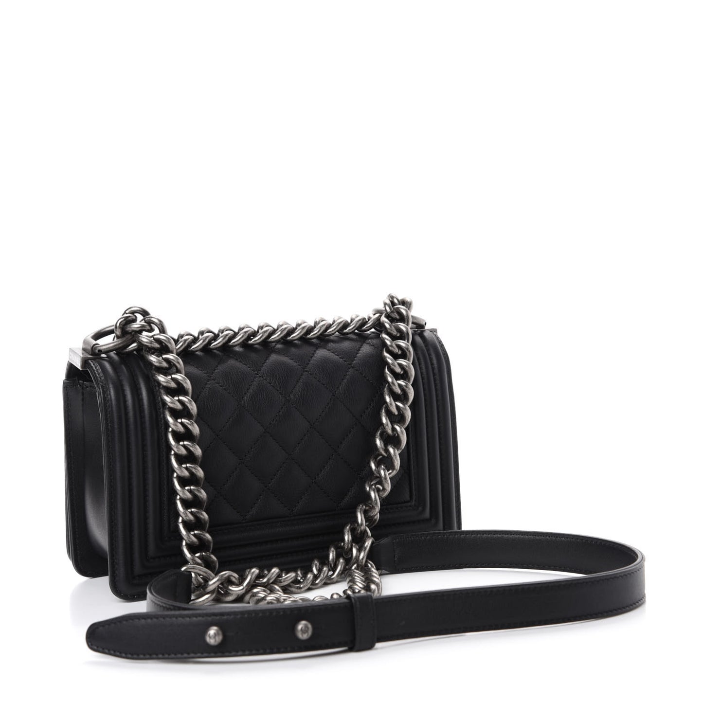 Calfskin Quilted Small Boy Flap Black
