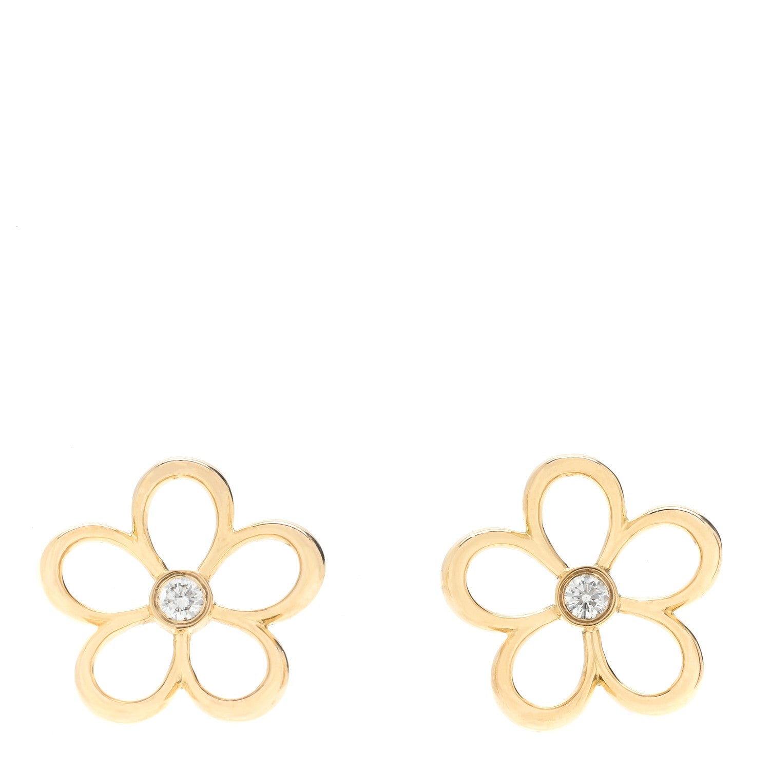 Tiffany 18K Yellow Gold Diamond Small Open Flower Earrings 1 of 4