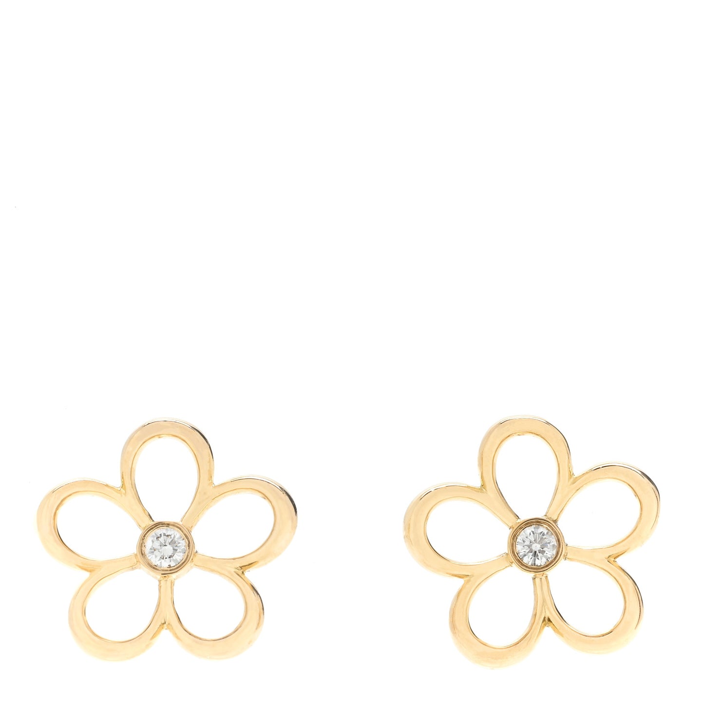 18K Yellow Gold Diamond Small Open Flower Earrings