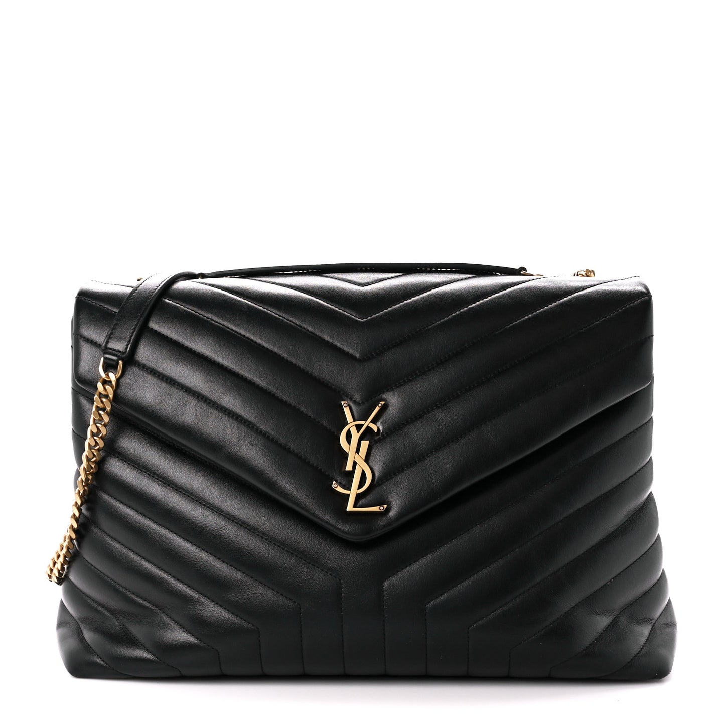Calfskin Y Quilted Monogram Large Loulou Chain Satchel Black