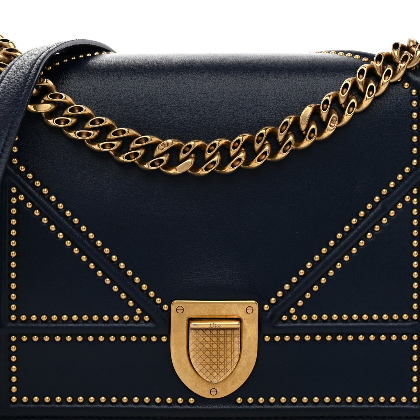 Lambskin Studded Medium Diorama Flap Bag Navy Blue