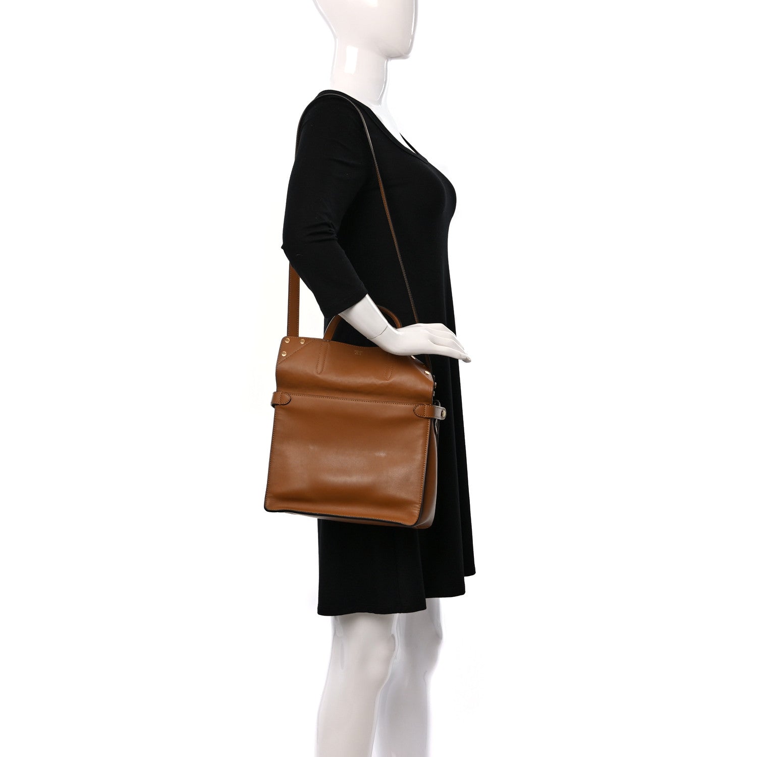 Fendi Vitello Grace Suede Snakeskin Small Flip Tote Nocciola Light Brown Marrone 3 of 11