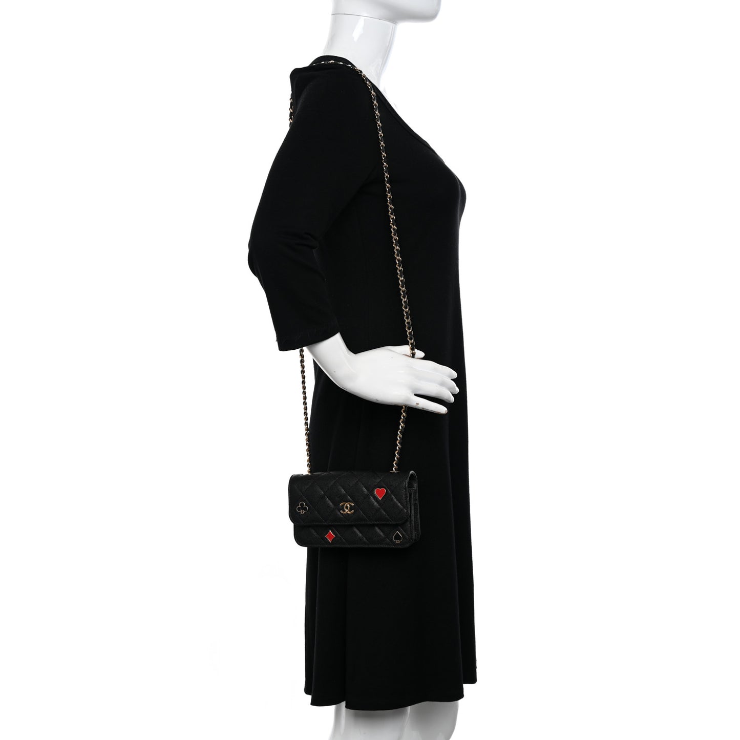 Caviar Quilted Enamel Coco Casino Flap Phone Holder With Chain Black
