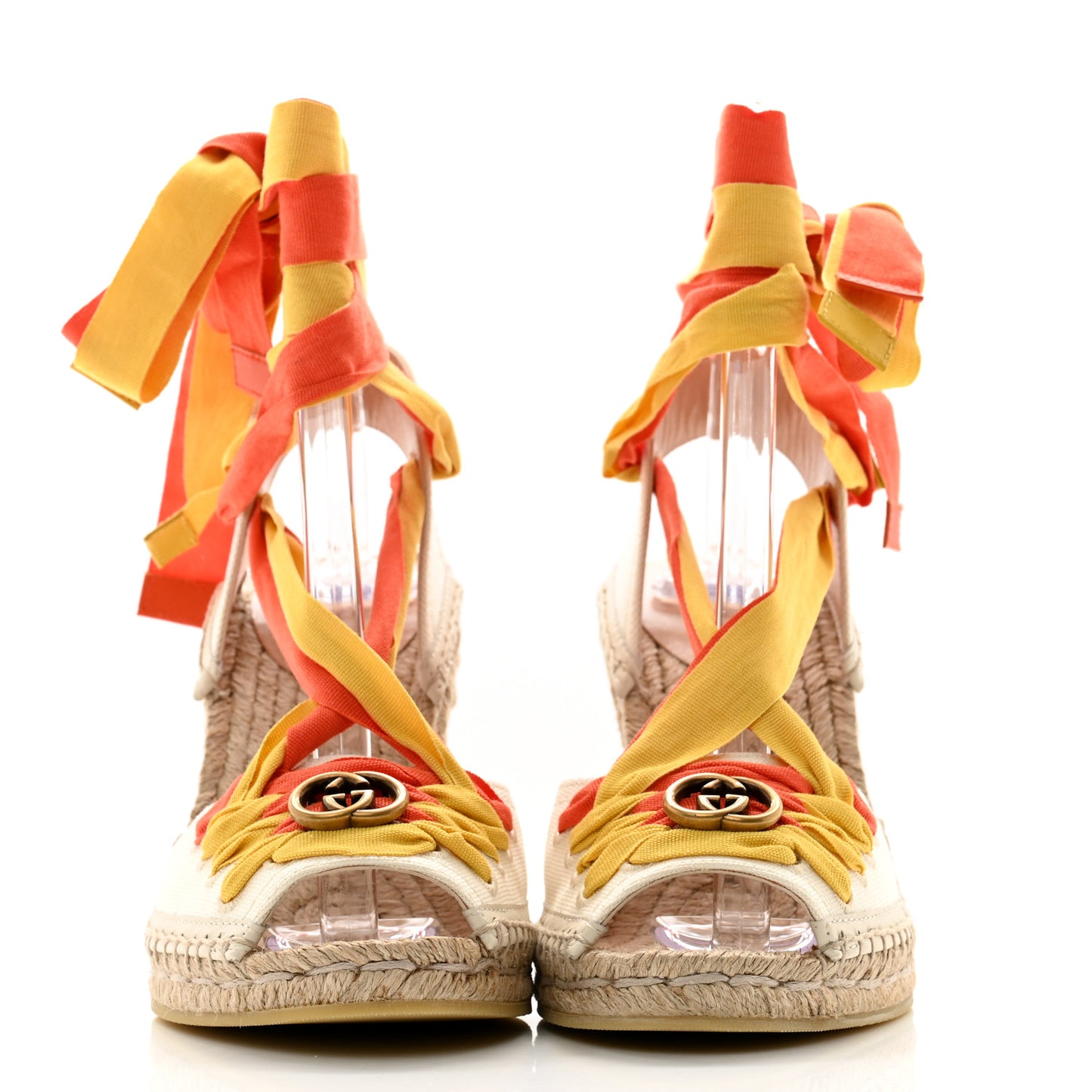 Canvas Ankle Wrap Interlocking G Platform 35/120mm Espadrille Wedges 36.5 Orange Yellow