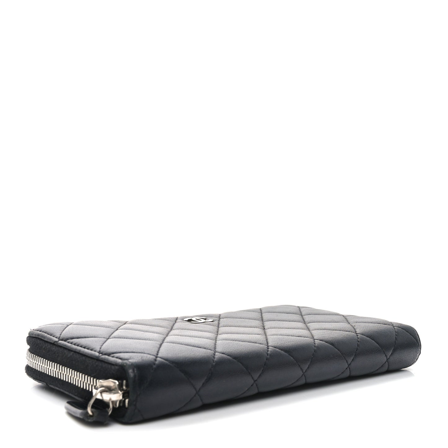 Lambskin Quilted Large Gusset Zip Around Wallet Black