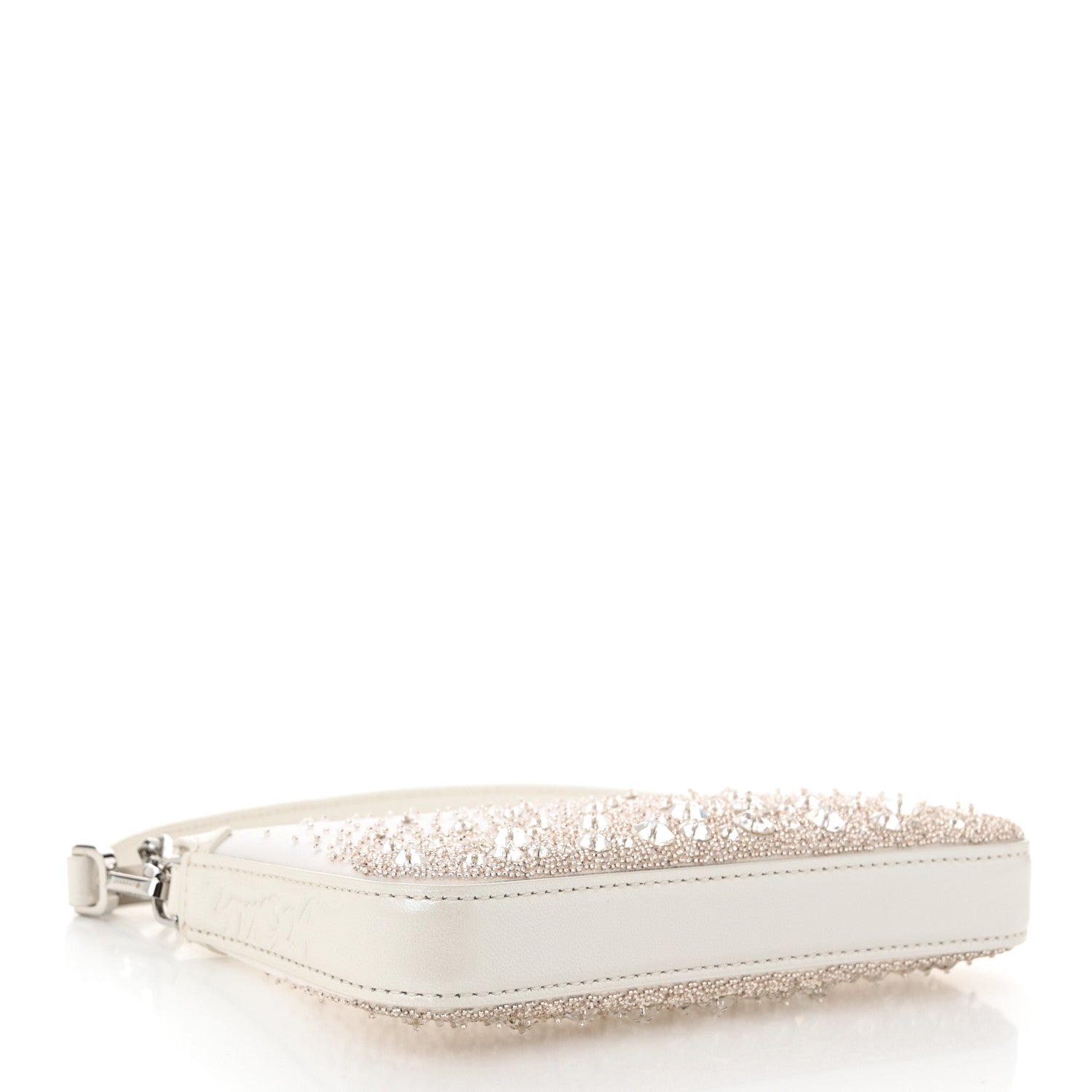Christian Louboutin Mesh Fabric Crystal Embellished Mini Loubila Chain Clutch Bianco Silver 4 of 10