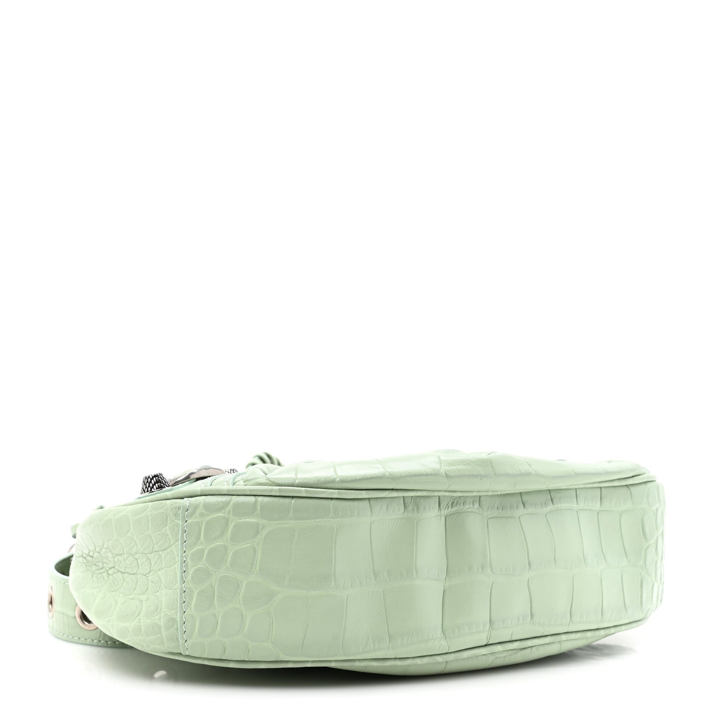 Extra Supple Calfskin Crocodile Embossed Le Cagole Shoulder Bag XS Light Green