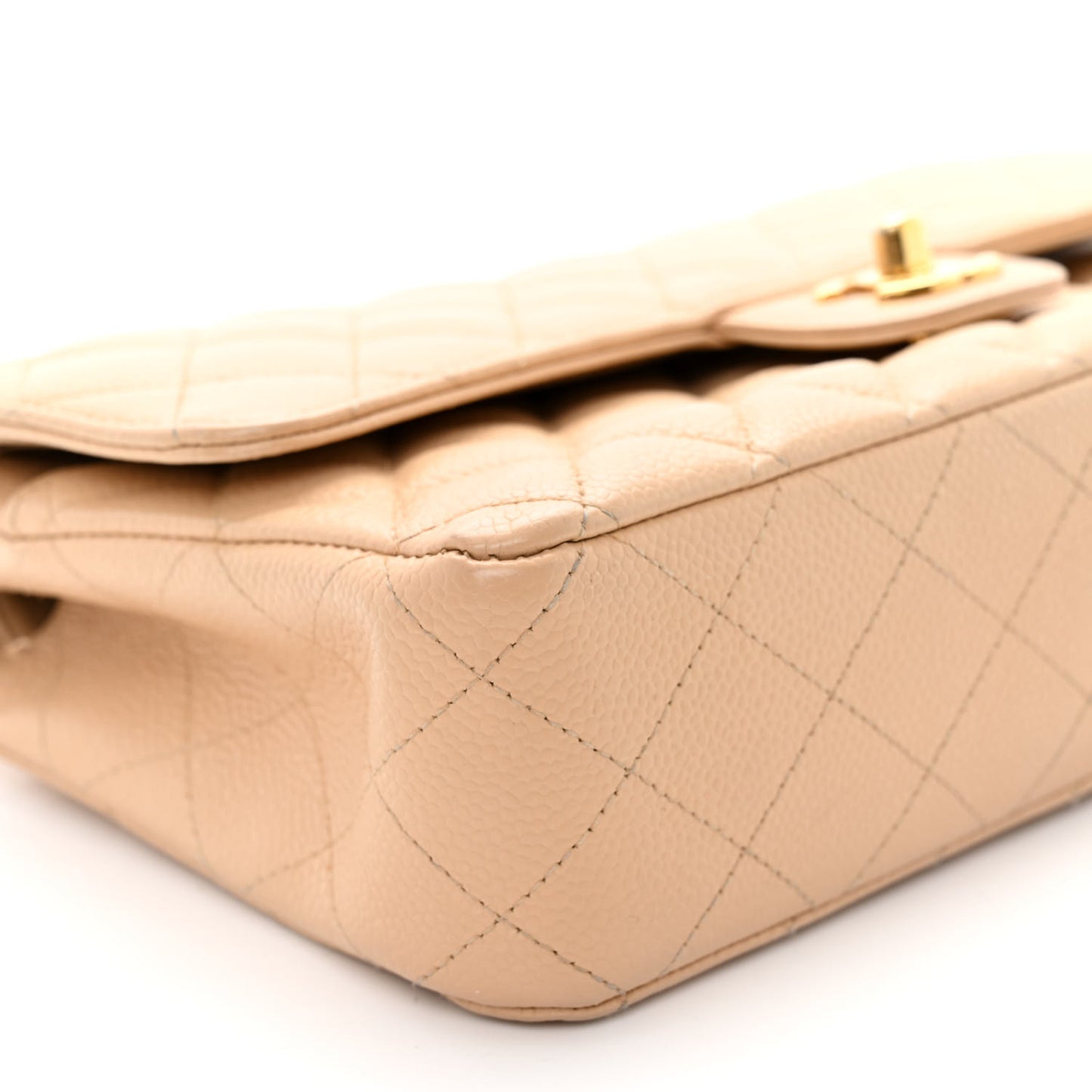Caviar Quilted Medium Double Flap Beige