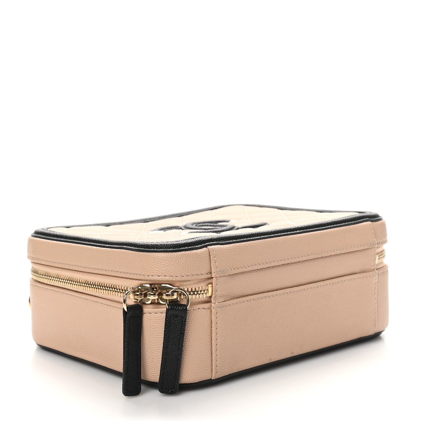 Caviar Quilted Medium CC Filigree Vanity Case Beige Black