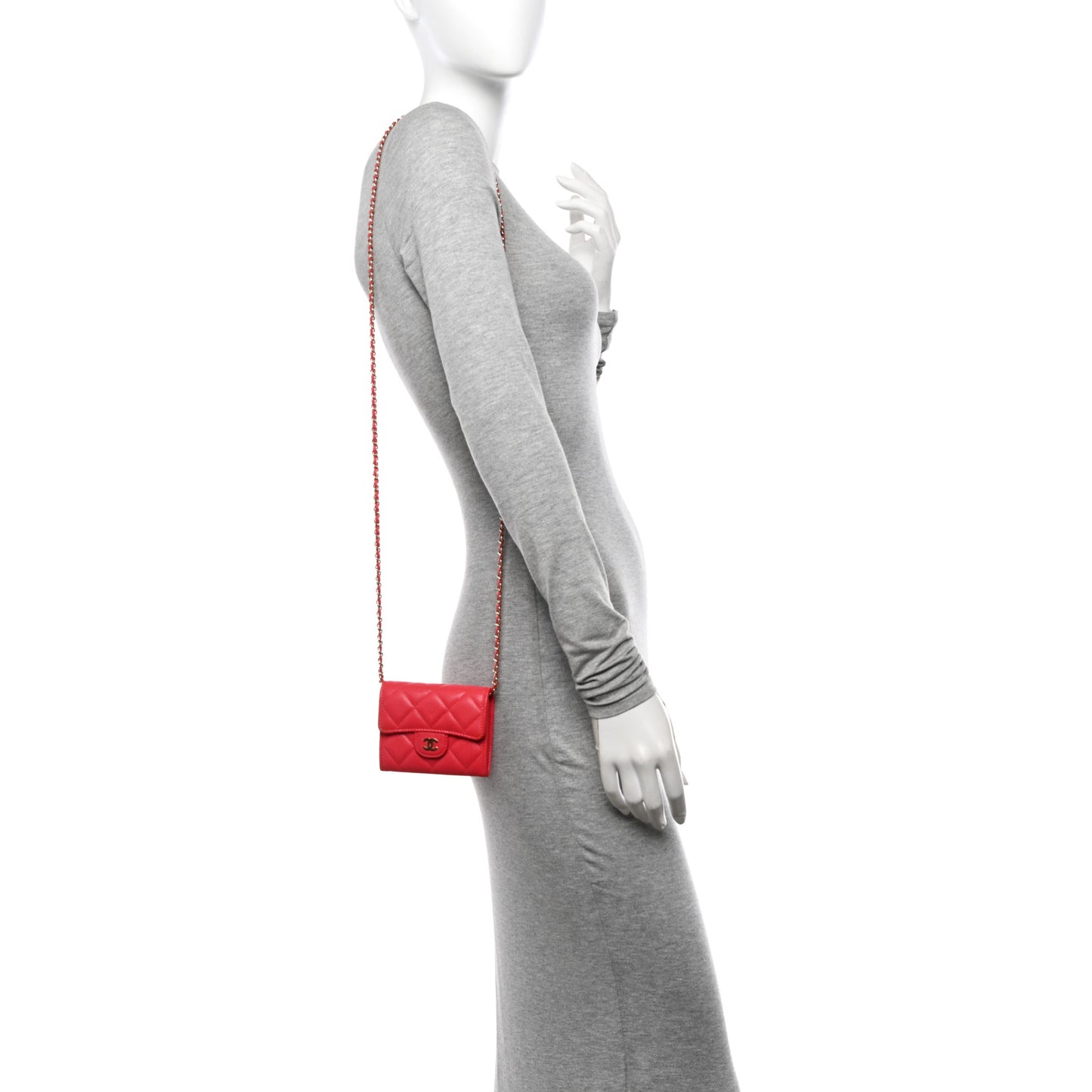 Caviar Quilted Flap Card Holder On Chain Dark Pink