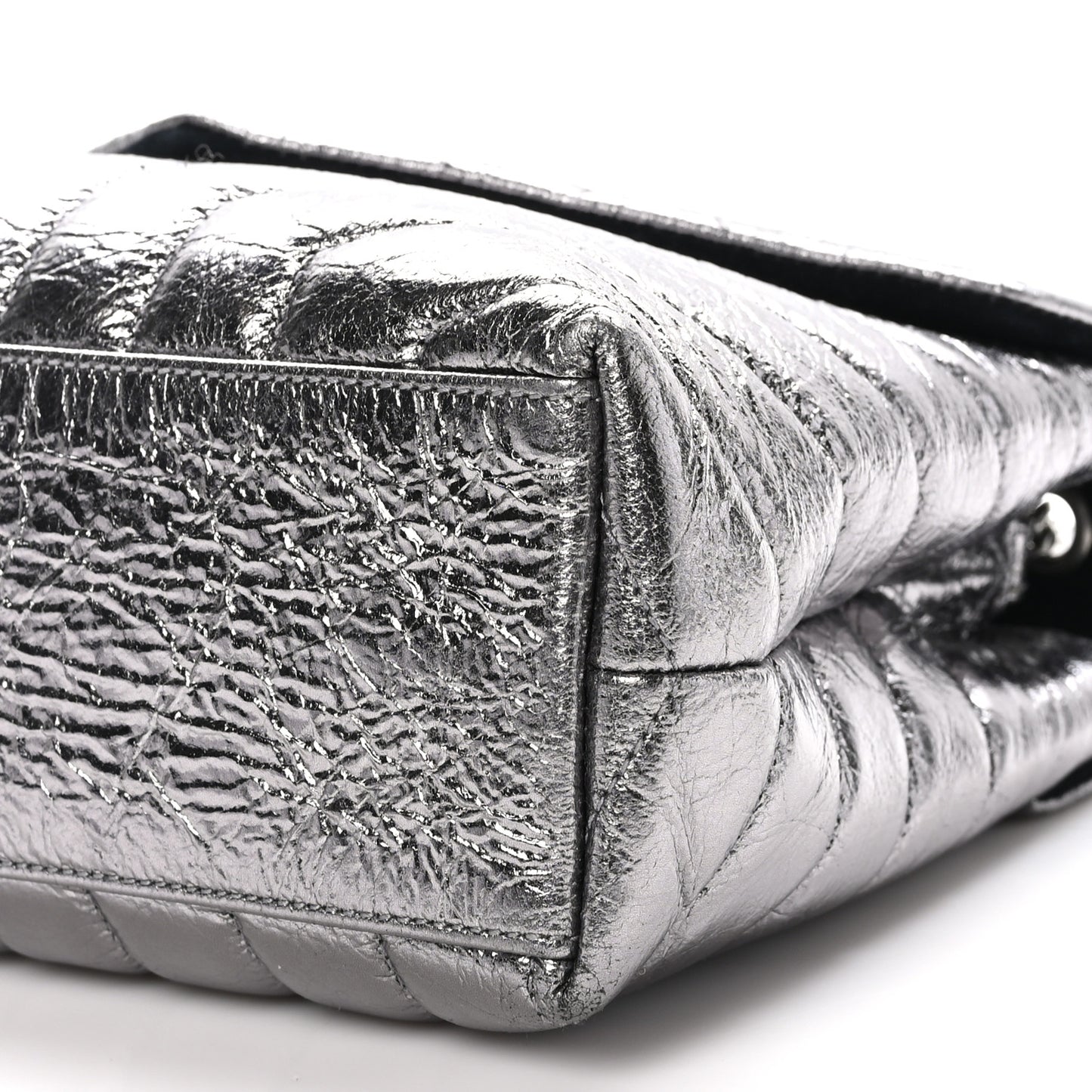 Metallic Calfskin Y Quilted Monogram Small Loulou Chain Satchel Acciaio