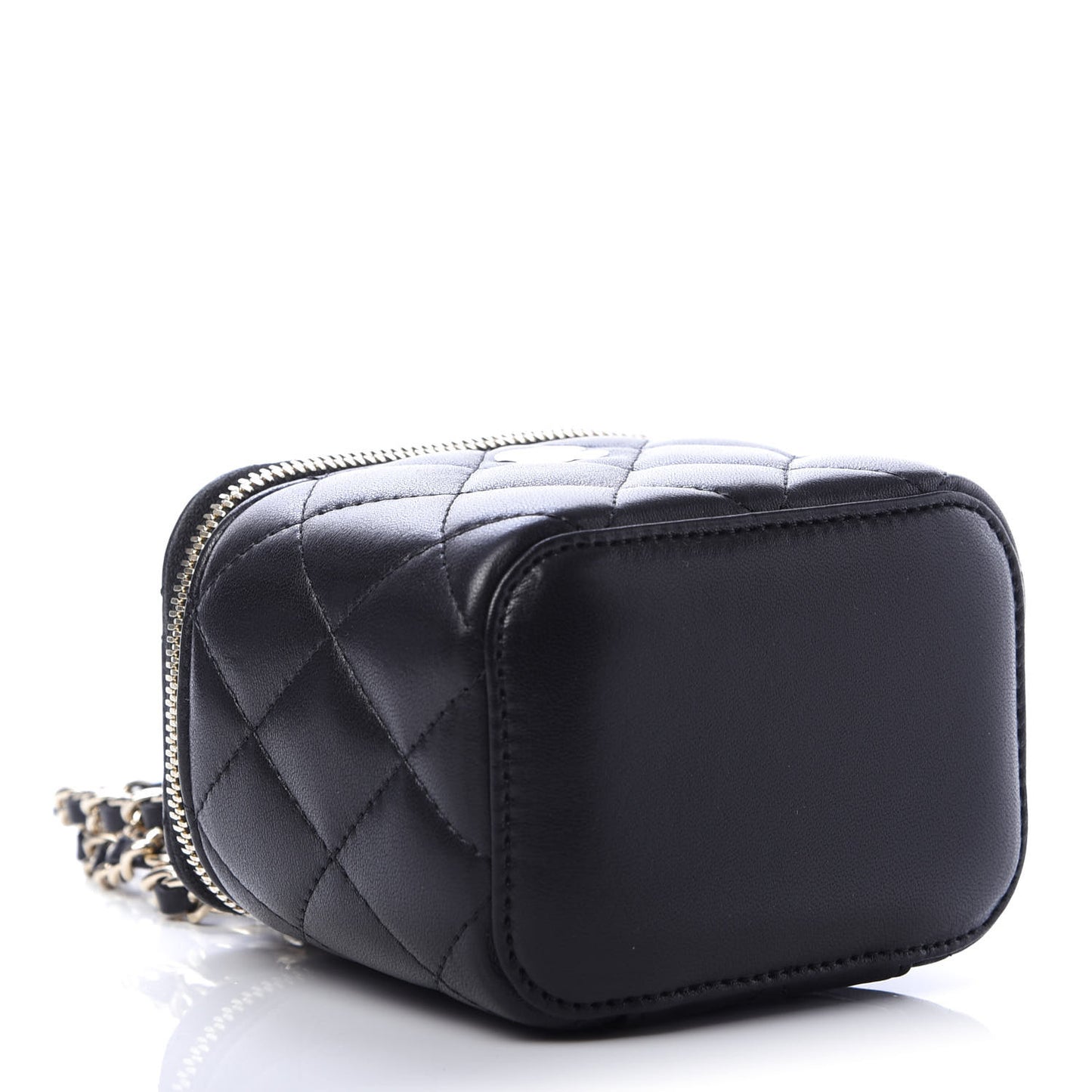 Lambskin Quilted Mini Vanity Case With Chain Black