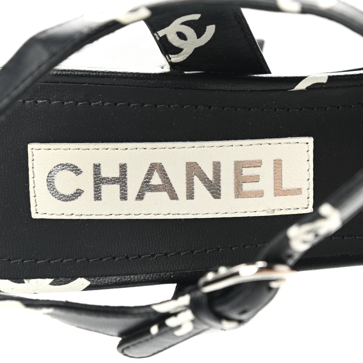 Printed Lambskin CC Sandals 39 Black White