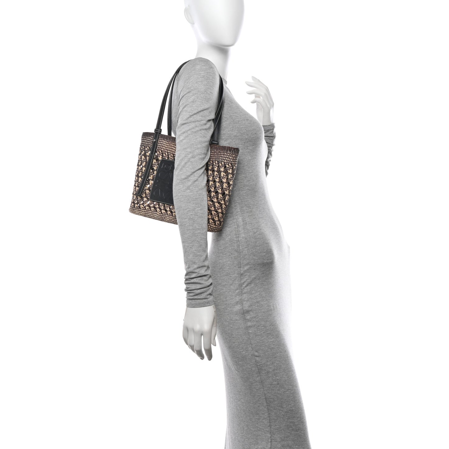 Calfskin Raffia Paula's Ibiza Small Basket Tote Natural Navy Blue