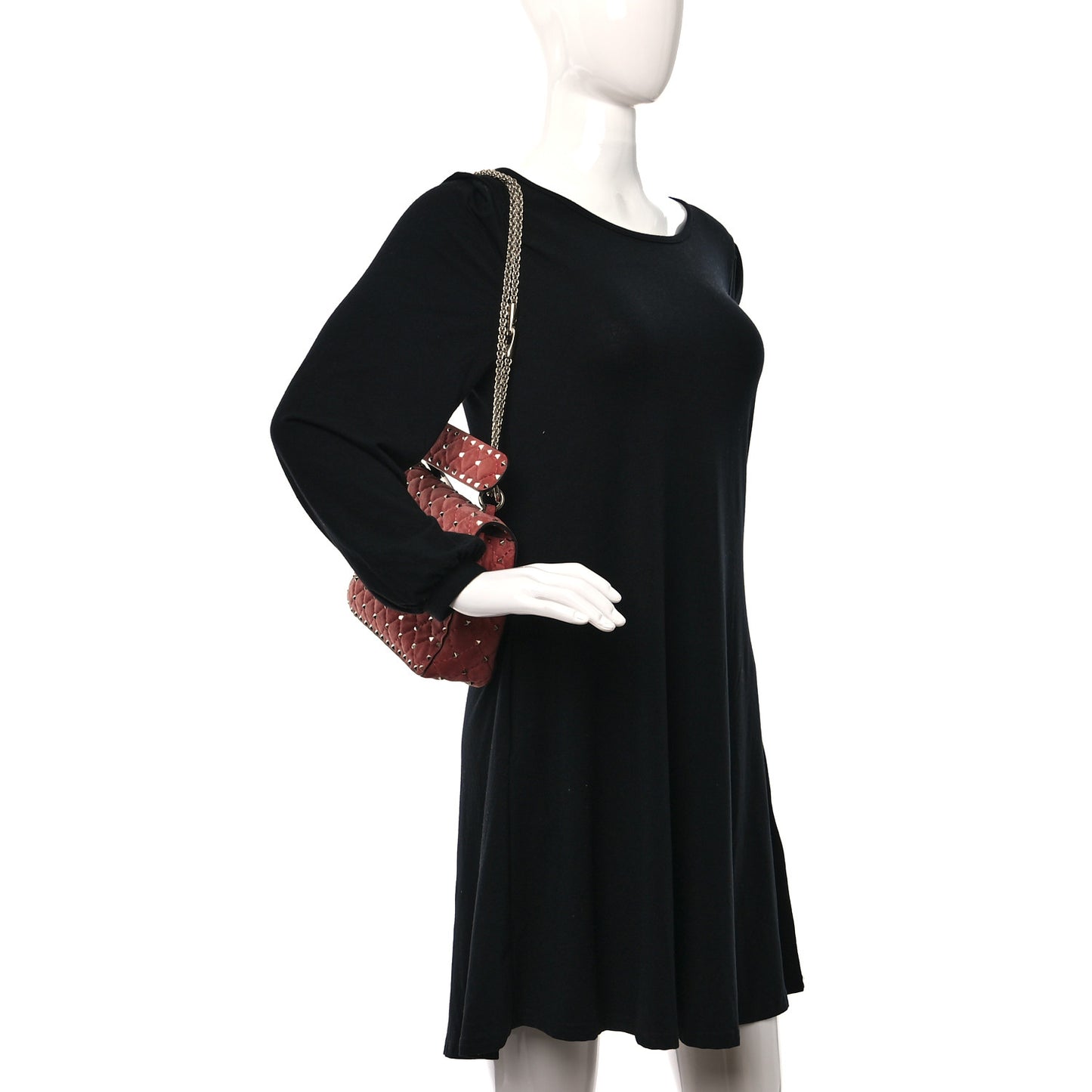 Suede Medium Rockstud Spike Shoulder Bag Antico Rosa