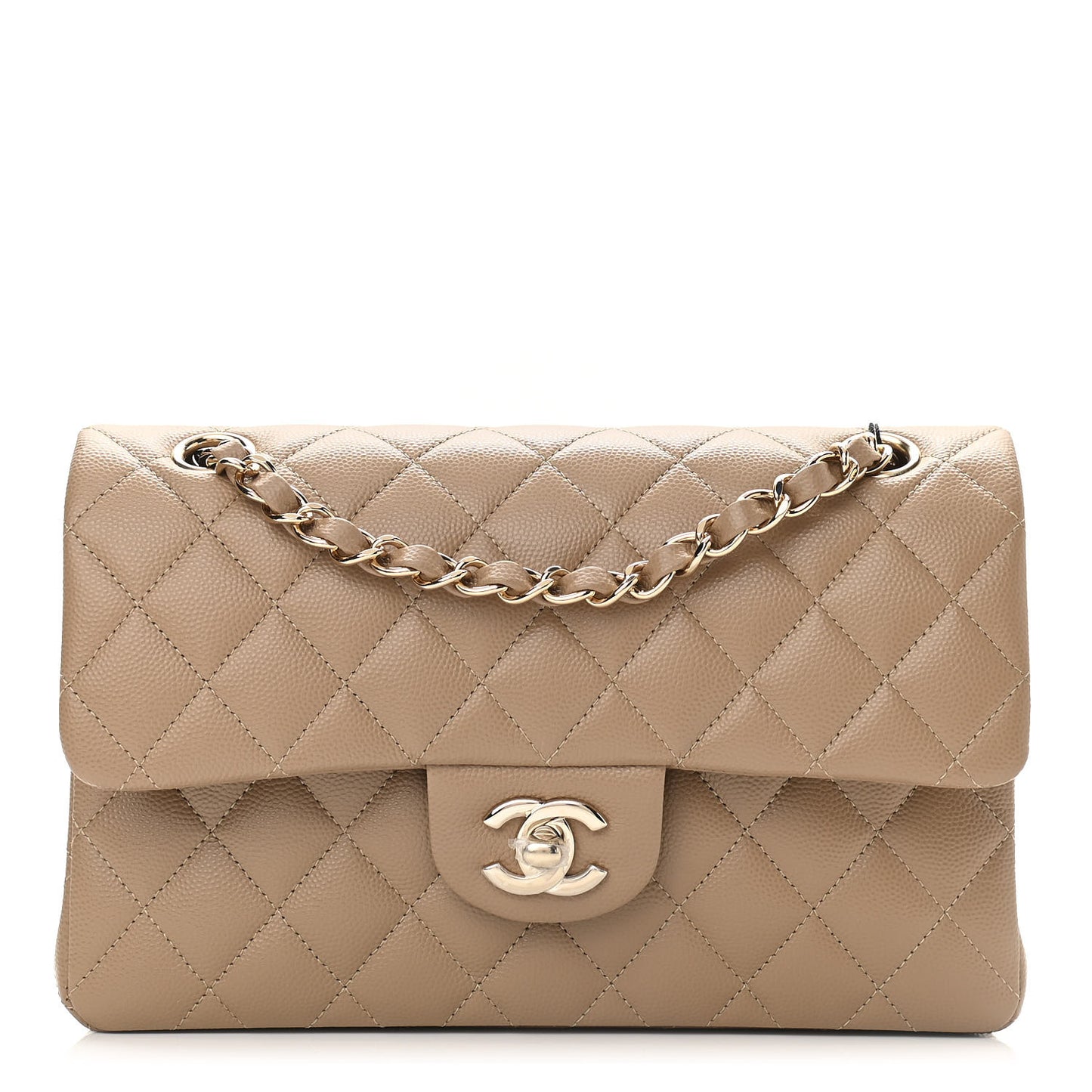 Caviar Quilted Small Double Flap Dark Beige