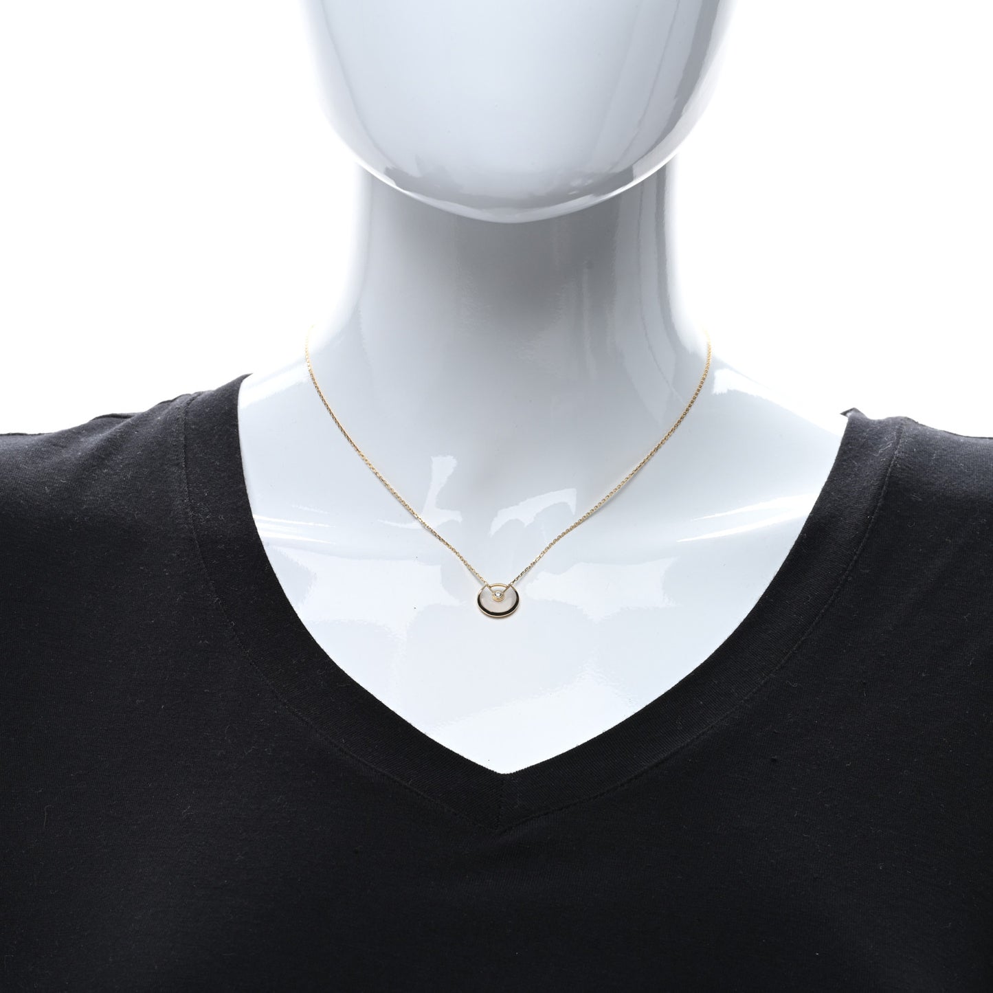 18K Yellow Gold Diamond Mother of Pearl XS Amulette de Cartier Pendant Necklace