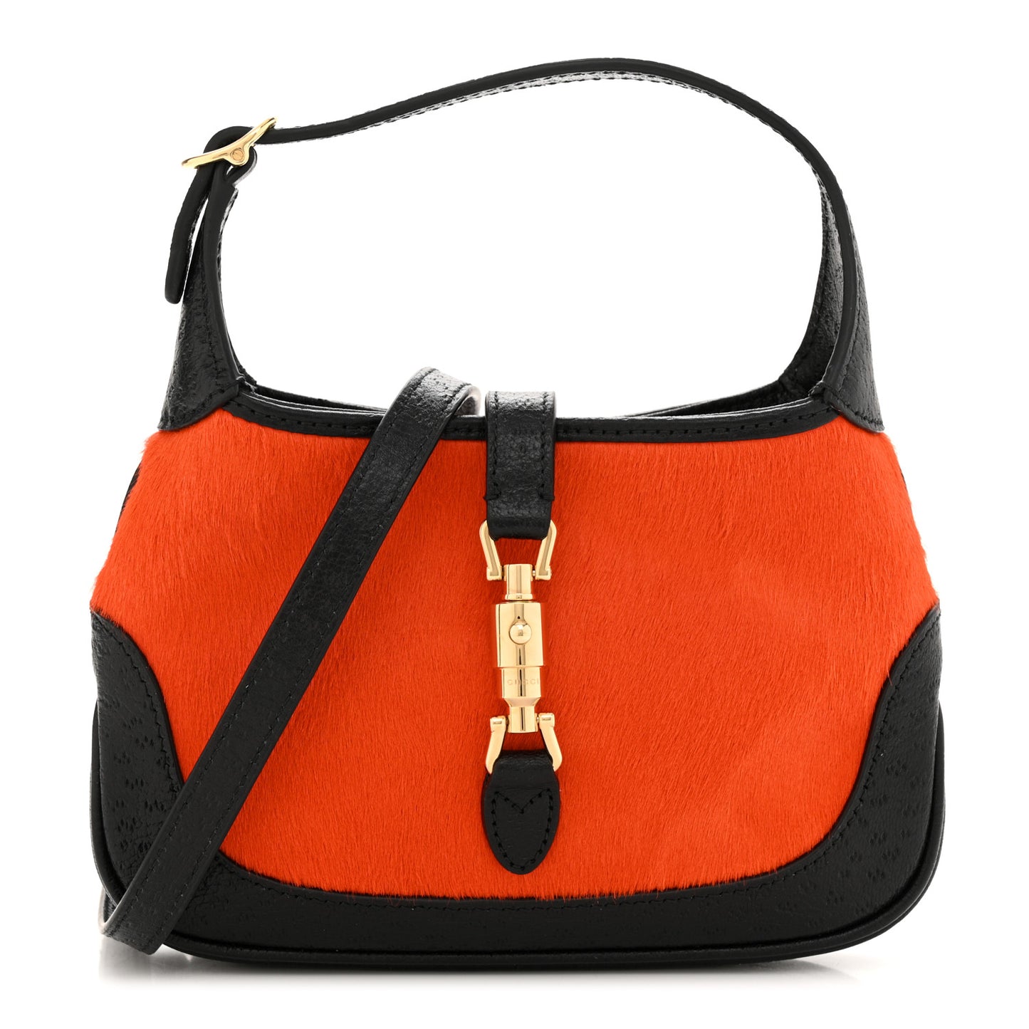 Calf Hair Textured Dollar Calfskin Mini Jackie 1961 Hobo Orange Black