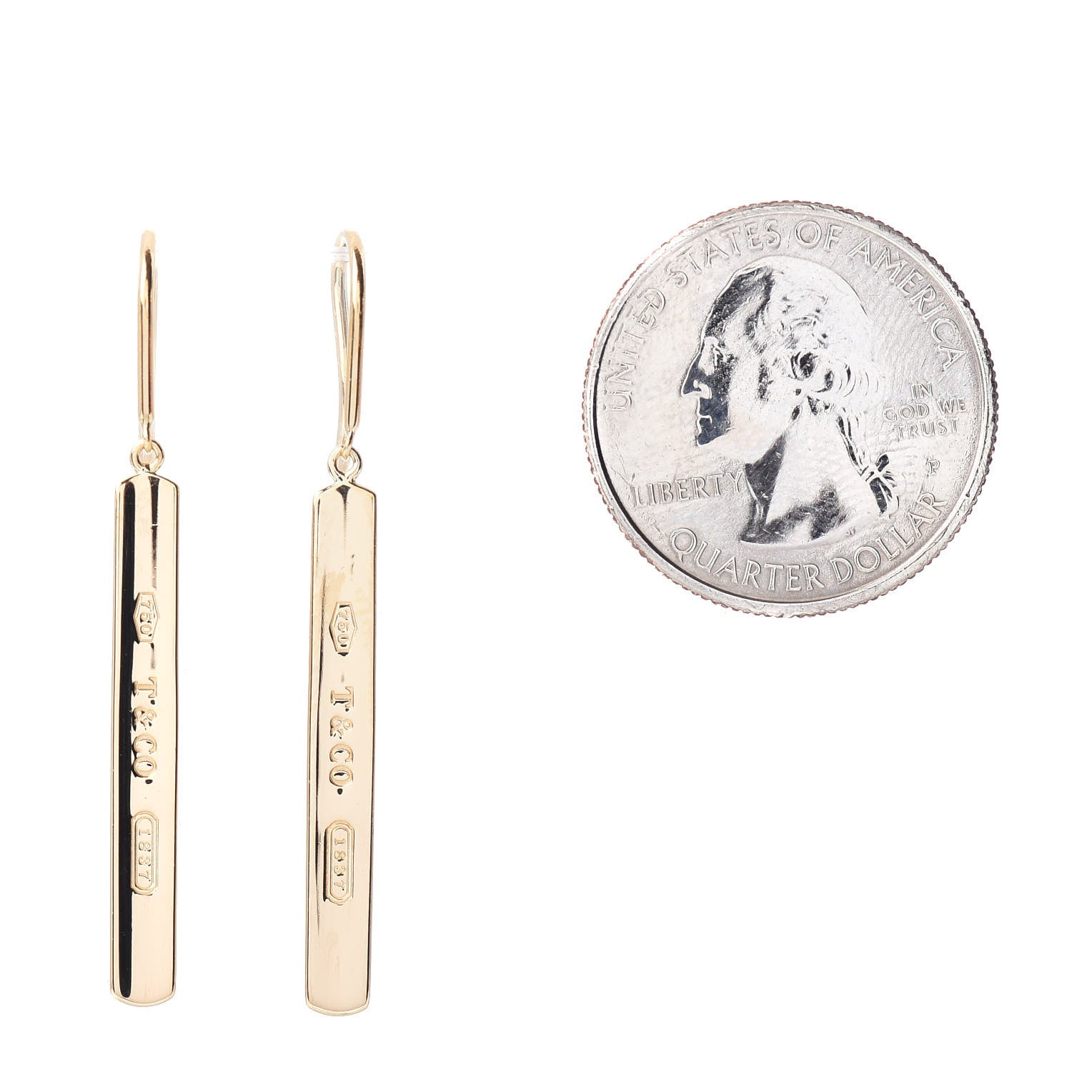 Tiffany 18K Yellow Gold 1837 Bar Drop Earrings 2 of 4